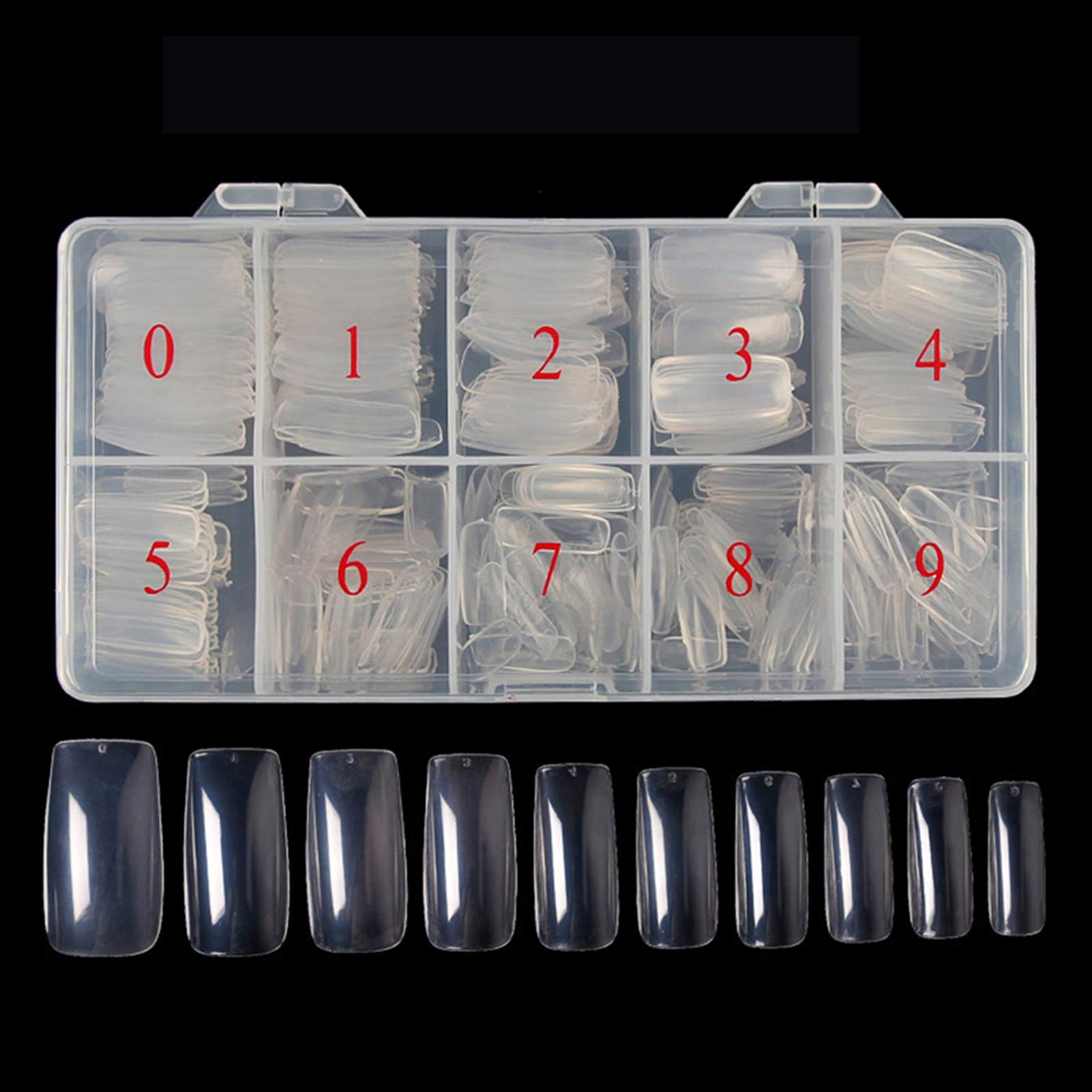 500pcs Clear Acrylic Full Cover Fake Nails - 10 Sizes Long False Nail Tips with Storage Case for Nail Salon & Home DIY Nail Art | Perfect for Manicures, Pedicures, Gel Extensions & Special Occasions