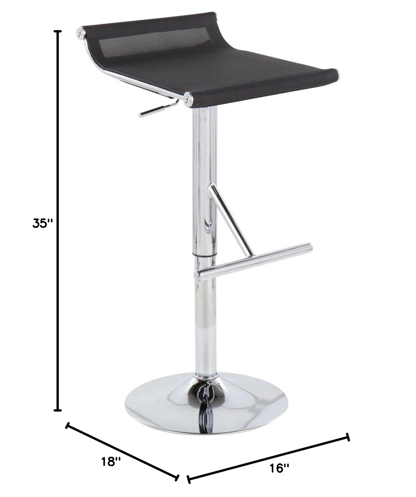 LumiSource Mirage Ale Adjustable Swivel Bar Stool - Chrome Metal Bar Chair with Height Adjustment for Kitchen, Dining, or Home Bar - Perfect for Modern and Industrial Decor