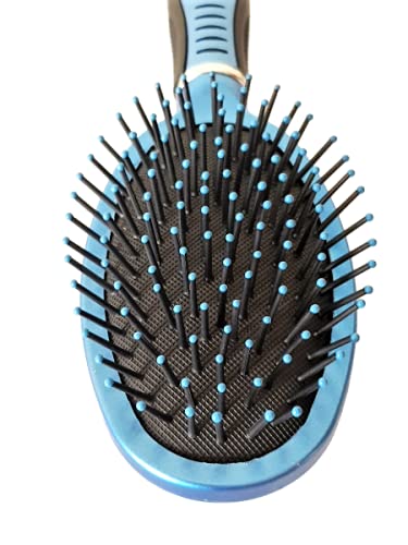 Flat Oval Plastic Hair Brush Set - Blue, Silver & Brown for Hair Styling & Detangling - Perfect for Home, Salon & Travel Use