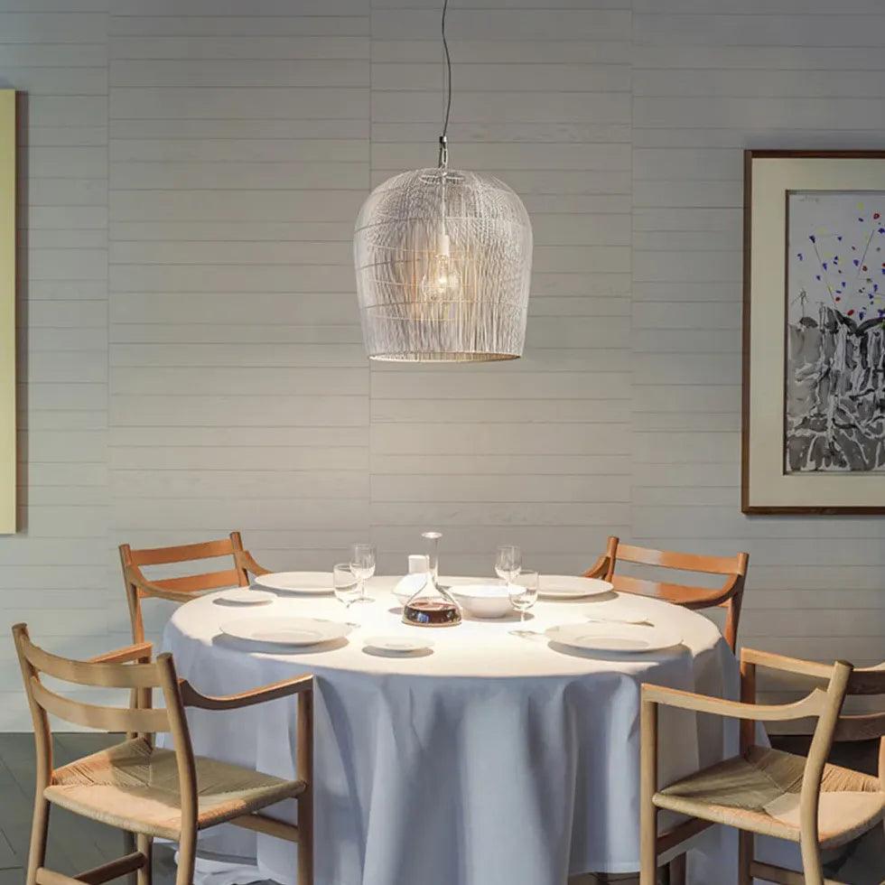 Elegant Woven Bell Shaped Translucent Glass Pendant Light - Perfect for Dining Room, Bedroom, and Living Room Lighting Decor