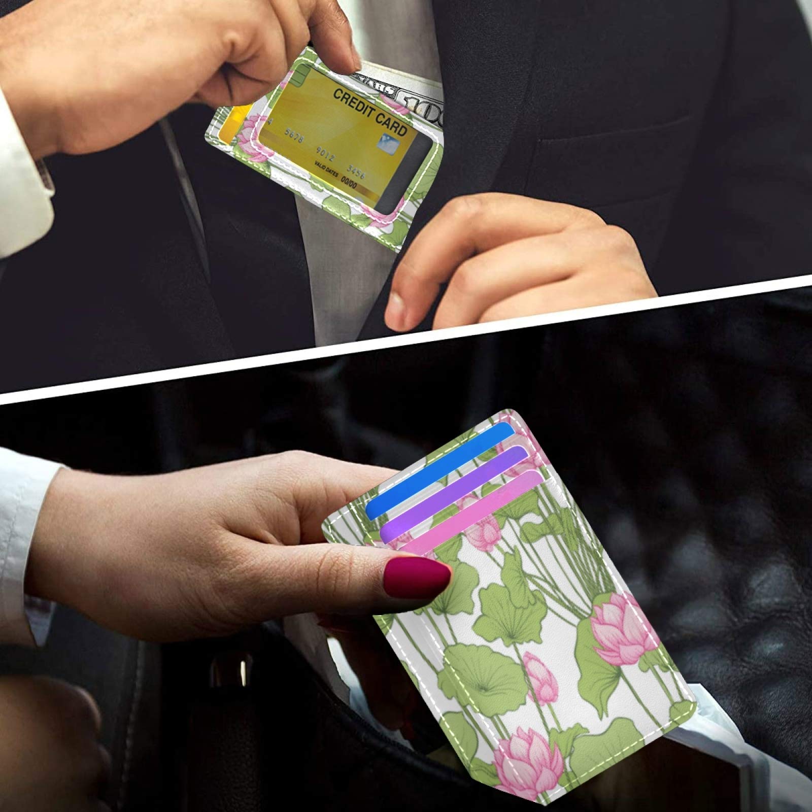 Lotus Flower Slim Minimalist RFID Blocking Card Wallet - PU Leather Front Pocket Wallet for Men & Women | Perfect for Travel, Everyday Use & Contactless Payments