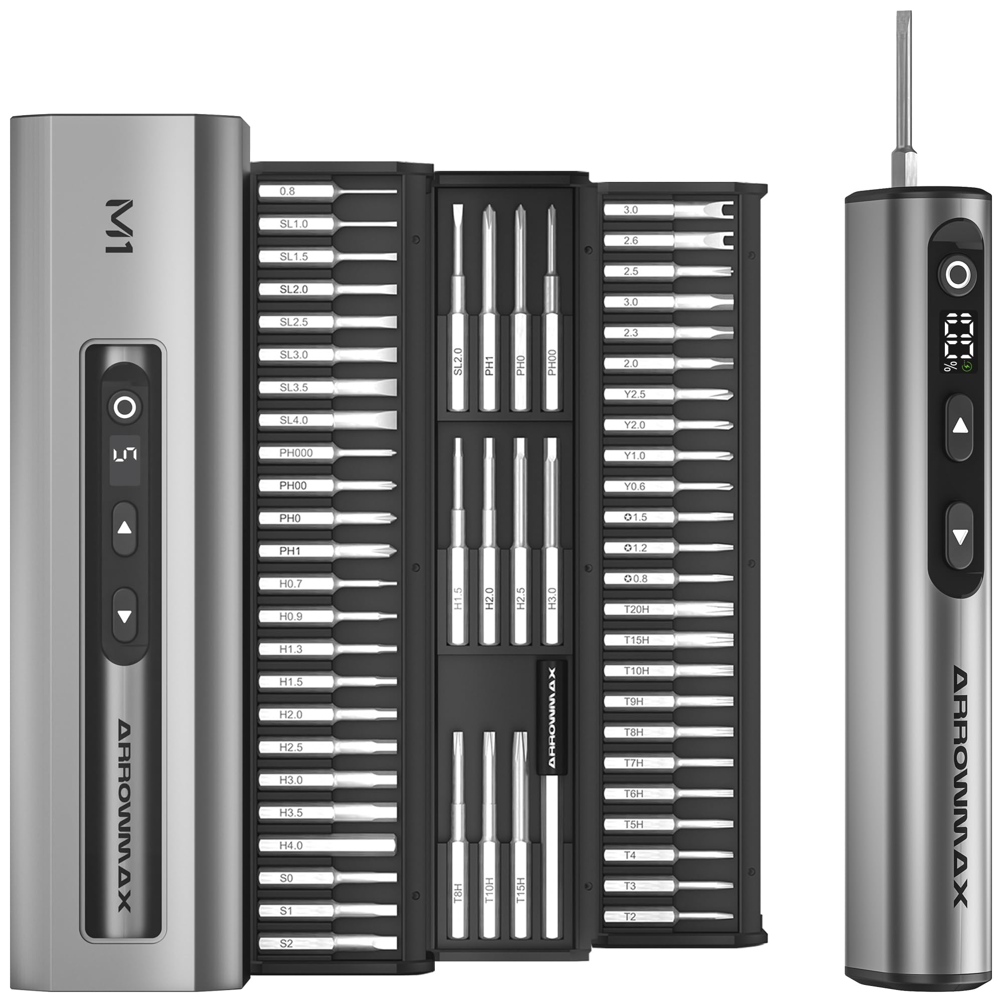 AM ARROWMAX 7.4V Mini Electric Screwdriver Set - 60 in 1 Magnetic Bits, 5 Torque Settings, 5/32