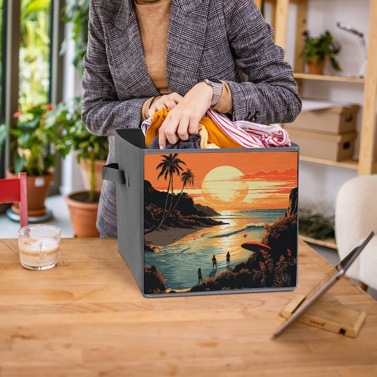 6-Pack Collapsible Storage Bins with Handles - Space Saving Foldable Storage Containers for Home Organization | Perfect for Shelves, Closets & Pantry Organization (Endless Summer Print)