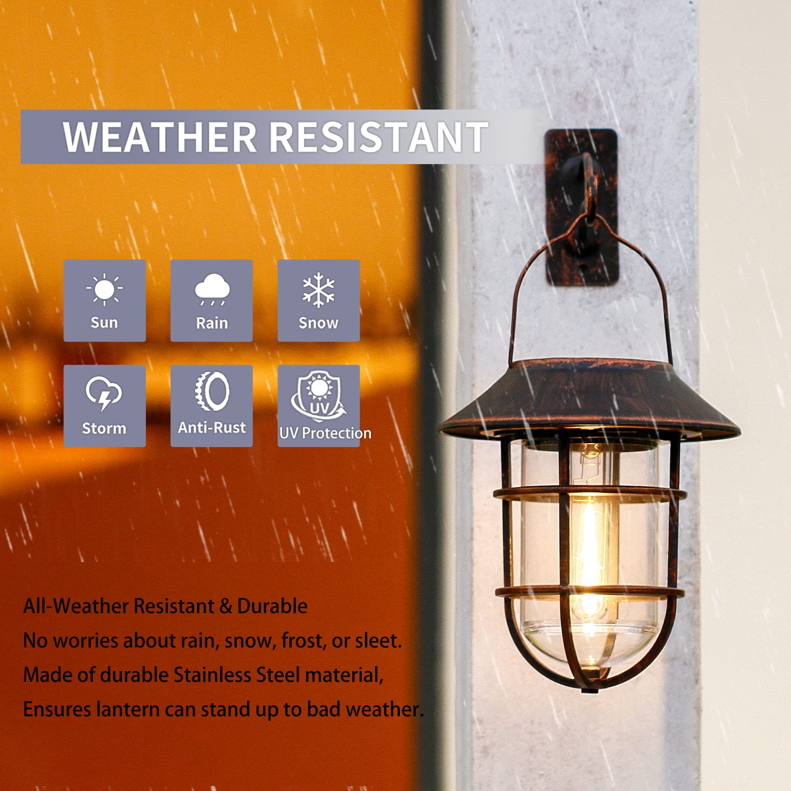 Solar Powered Outdoor Lantern - Waterproof Metal Garden Lights for Patio, Yard, Pathway & Camping Decor