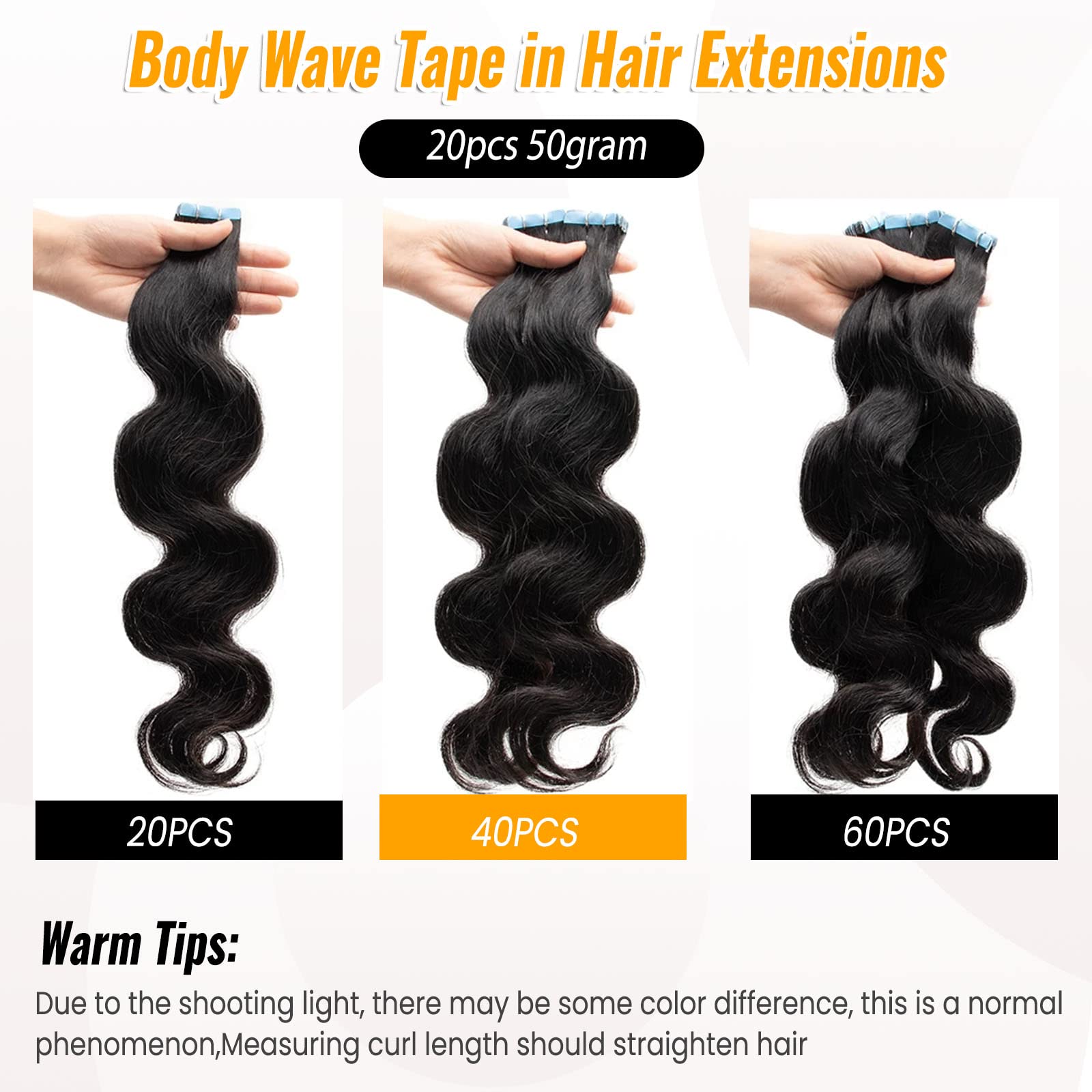 18 Inch Body Wave Tape in Hair Extensions - 100% Real Human Hair, Natural Black, Double Sided Skin Weft - 20pcs 50g for Black Women - Perfect for Daily Styling, Special Occasions & Volume Boost