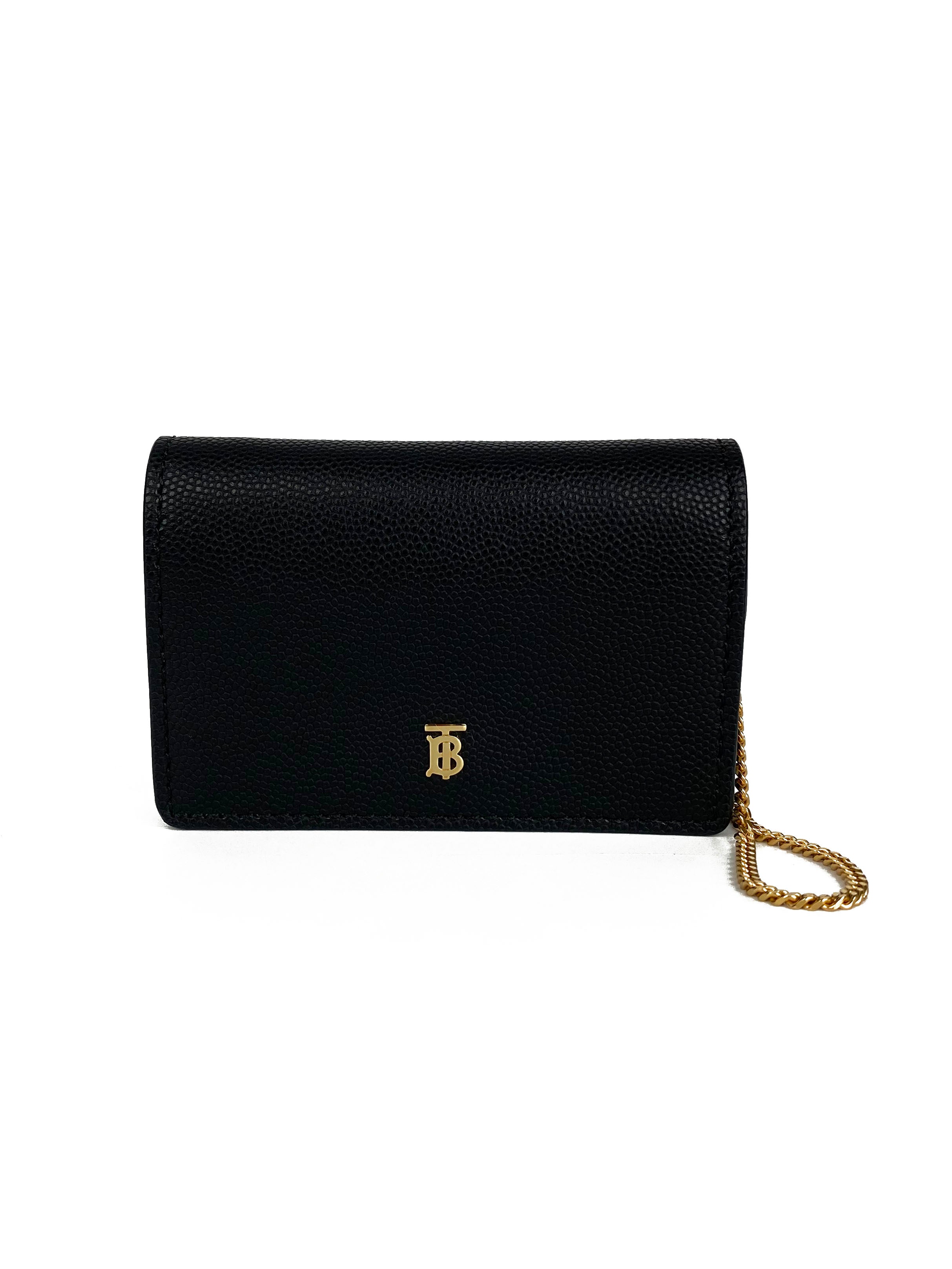Burberry Black Leather Card Holder with Chain - Stylish & Compact Wallet for Women & Men - Perfect for Everyday Use, Travel & Gifting
