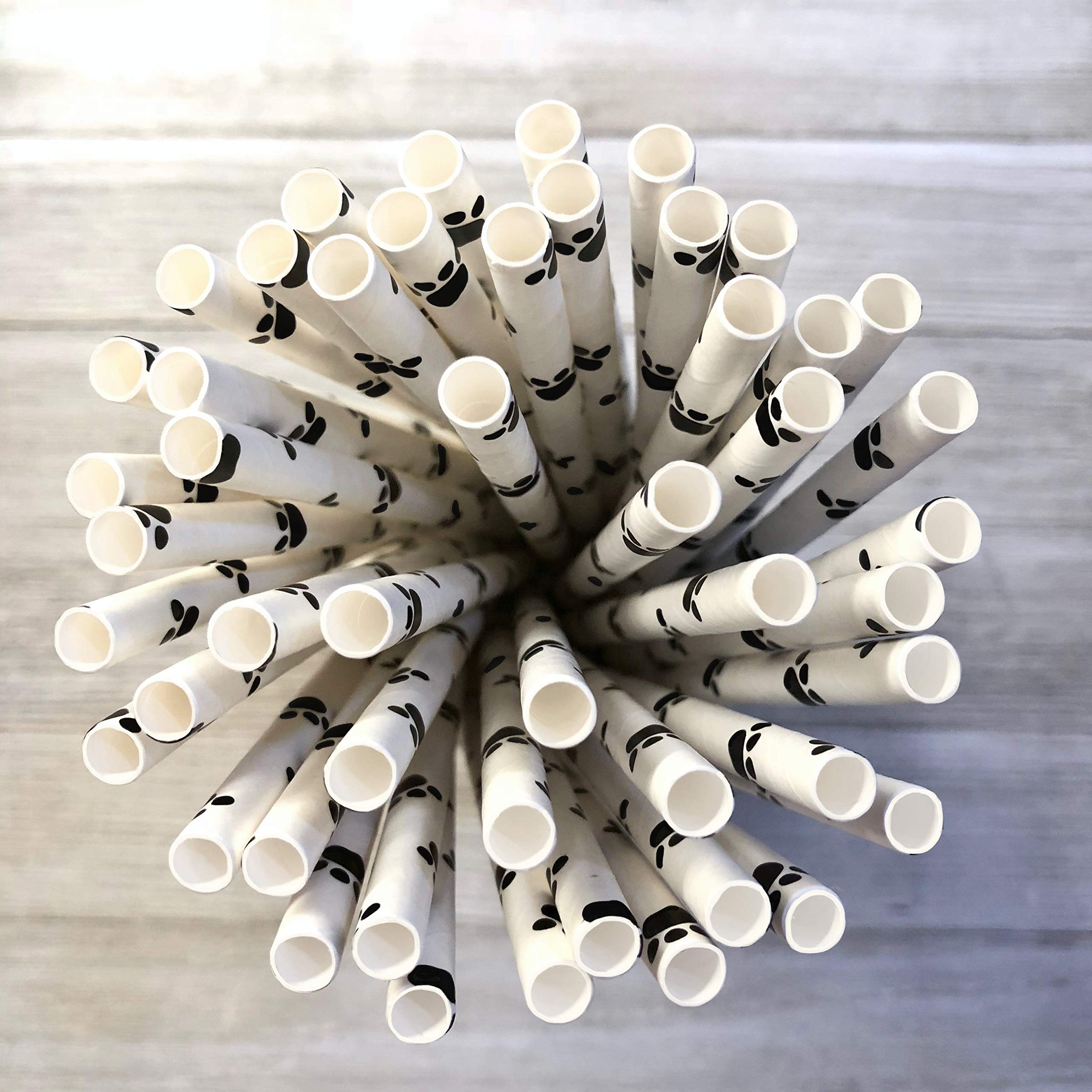 Dog Bone & Paw Print Paper Straws - 50 Pack for Pet Parties & Events