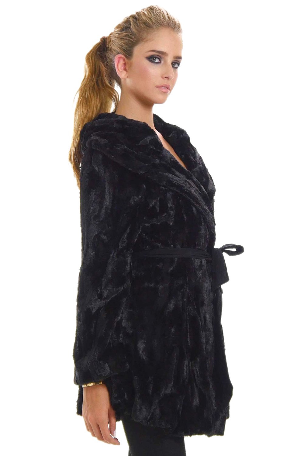 Stylish MELODY Faux Fur Round Collar Jacket with Bell Sleeves - Women's Winter Fashion Coat for Casual Outings & Holiday Parties