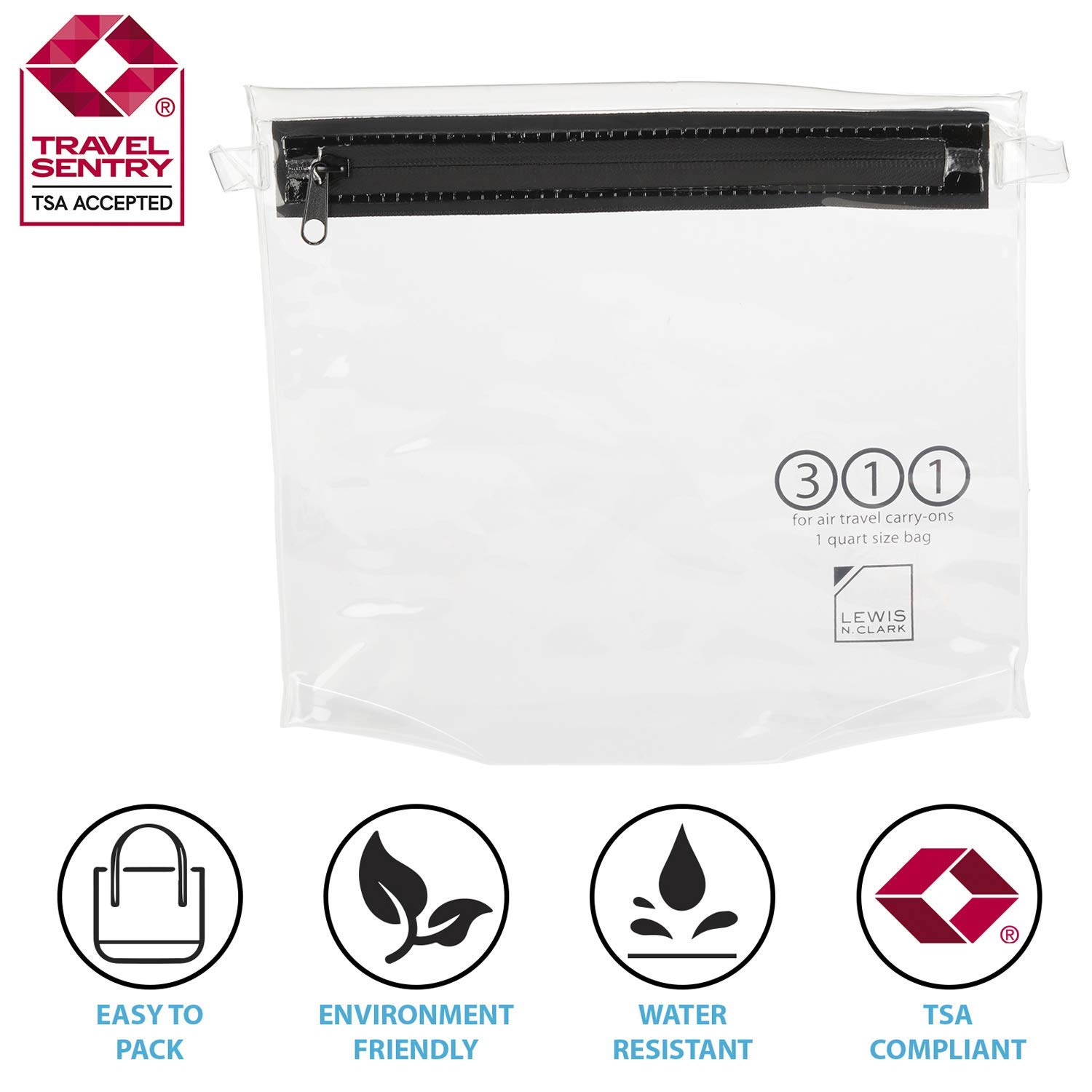 Lewis N. Clark TSA Approved 1qt Clear Toiletry Bag for Women & Men - Travel Organizer Pouch for Cosmetics, Liquids & Essentials | Perfect for Airports, Carry-On Luggage & Weekend Trips