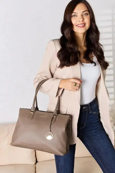 David Jones Structured Leather Handbag for Women - Premium Genuine Leather Tote Bag with Shoulder Strap - Perfect for Work, Travel & Everyday Use
