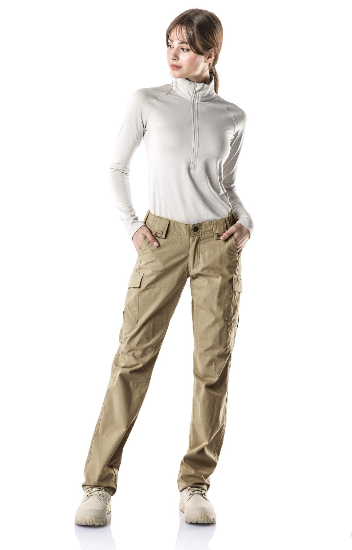 CQR Women's Tactical Pants - Stretchable Ripstop Water Resistant Work Pants with Multiple Pockets for Outdoor Hiking, Camping & Everyday Wear