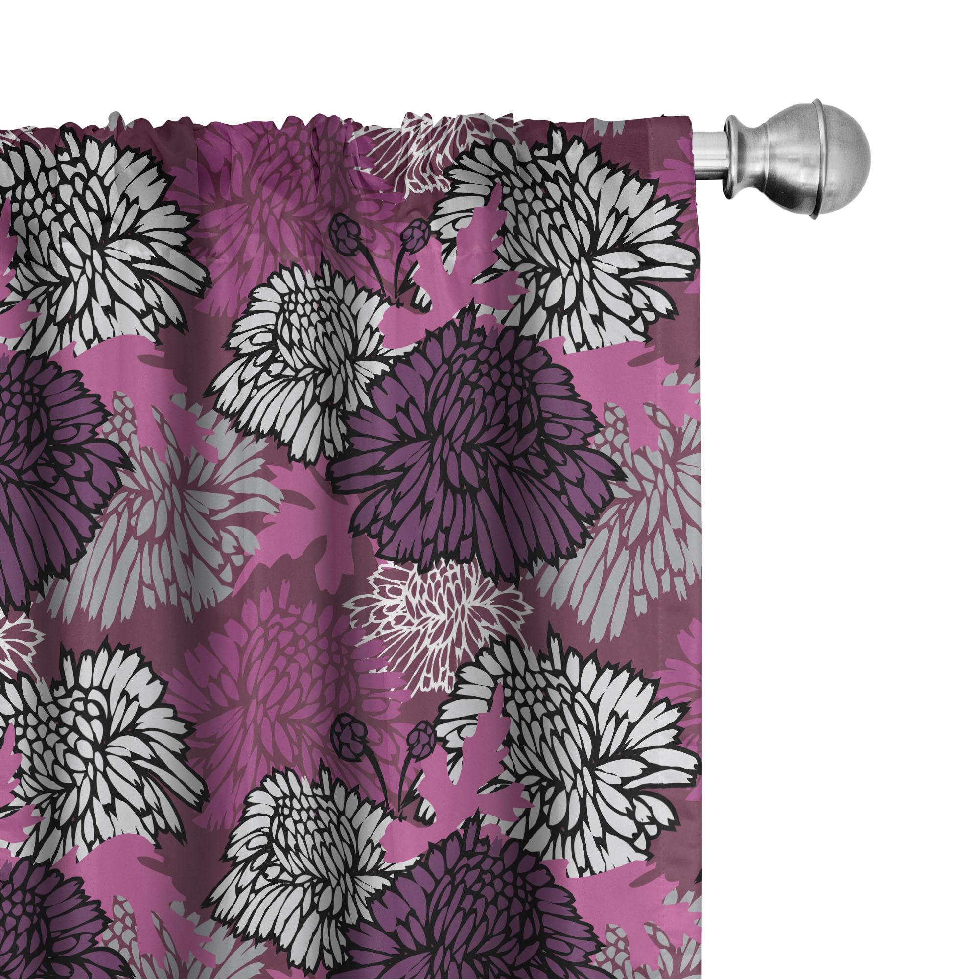 Ambesonne Purple Dahlia Curtains - 2 Panel Set with Large Chrysanthemum Blossom Design, 28