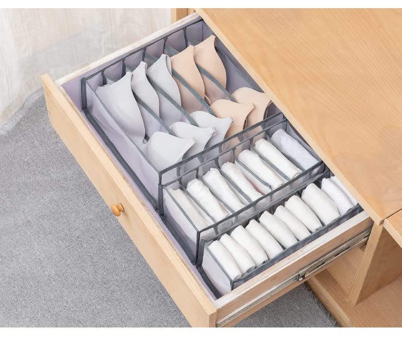 7-Grid Washable & Foldable Wardrobe Organizer for Clothes, Jeans & Drawers - 2-Pack Nylon Clothing Storage Dividers (14.2