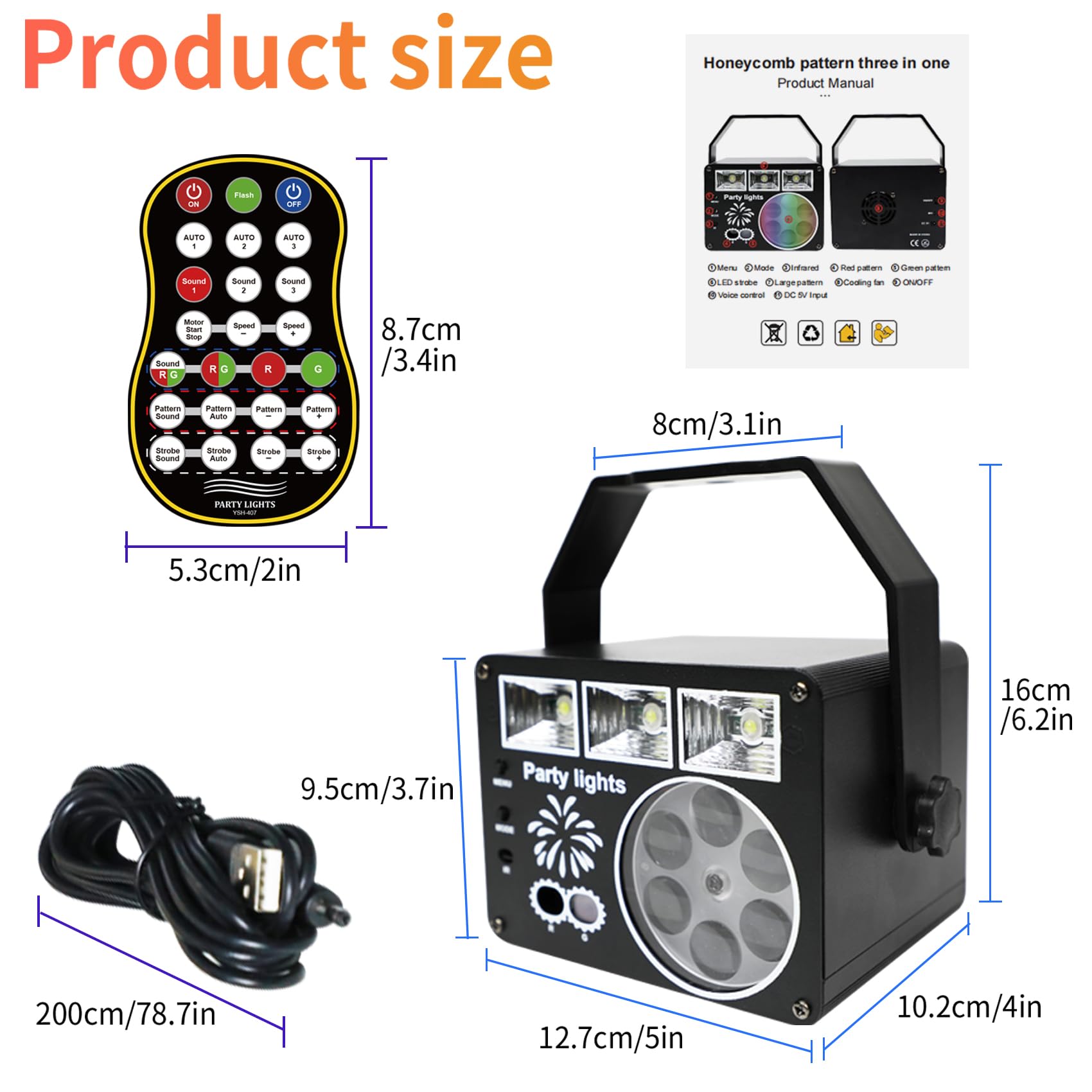 DJ Strobe Light with Remote Control - 3-in-1 Mixed Effect Stage Lighting for Parties, Sound Activated LED Pattern Lights - Perfect for Disco, Wedding, Birthday & Club Events