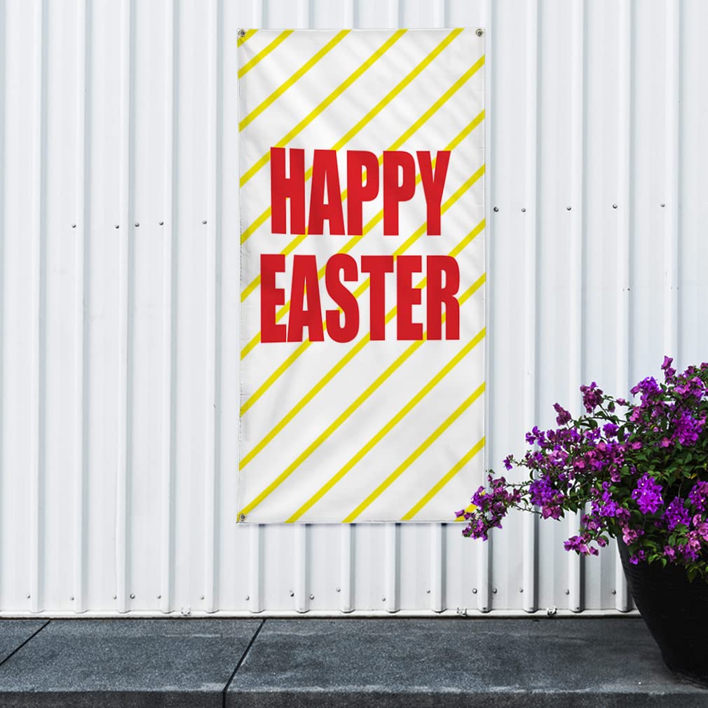 Happy Easter Spring Tulips Vertical Vinyl Banner - Weatherproof Outdoor Yard Sign with 10 Grommets (144x60 Inches) - Perfect for Holidays, Parties, and Seasonal Decorations