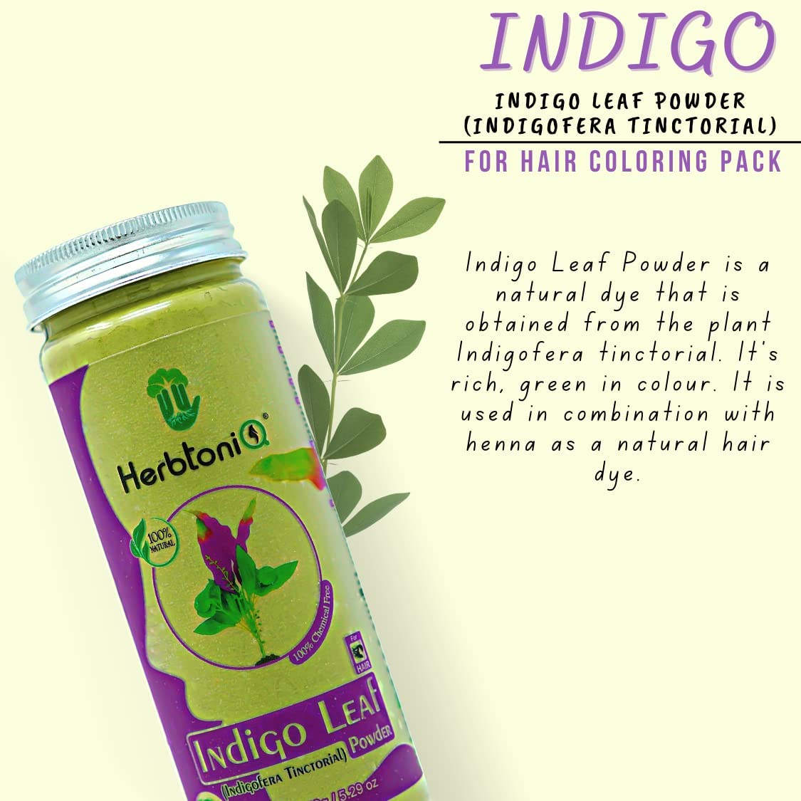 HerbtoniQ 100% Natural Indigo Leaf & Katha Powder - Ayurvedic Hair Treatment for Dandruff, Frizzy & Damaged Hair | Deep Conditioning Hair Mask (300g) | Promotes Healthy Scalp & Shiny Hair for Daily Hair Care Routine