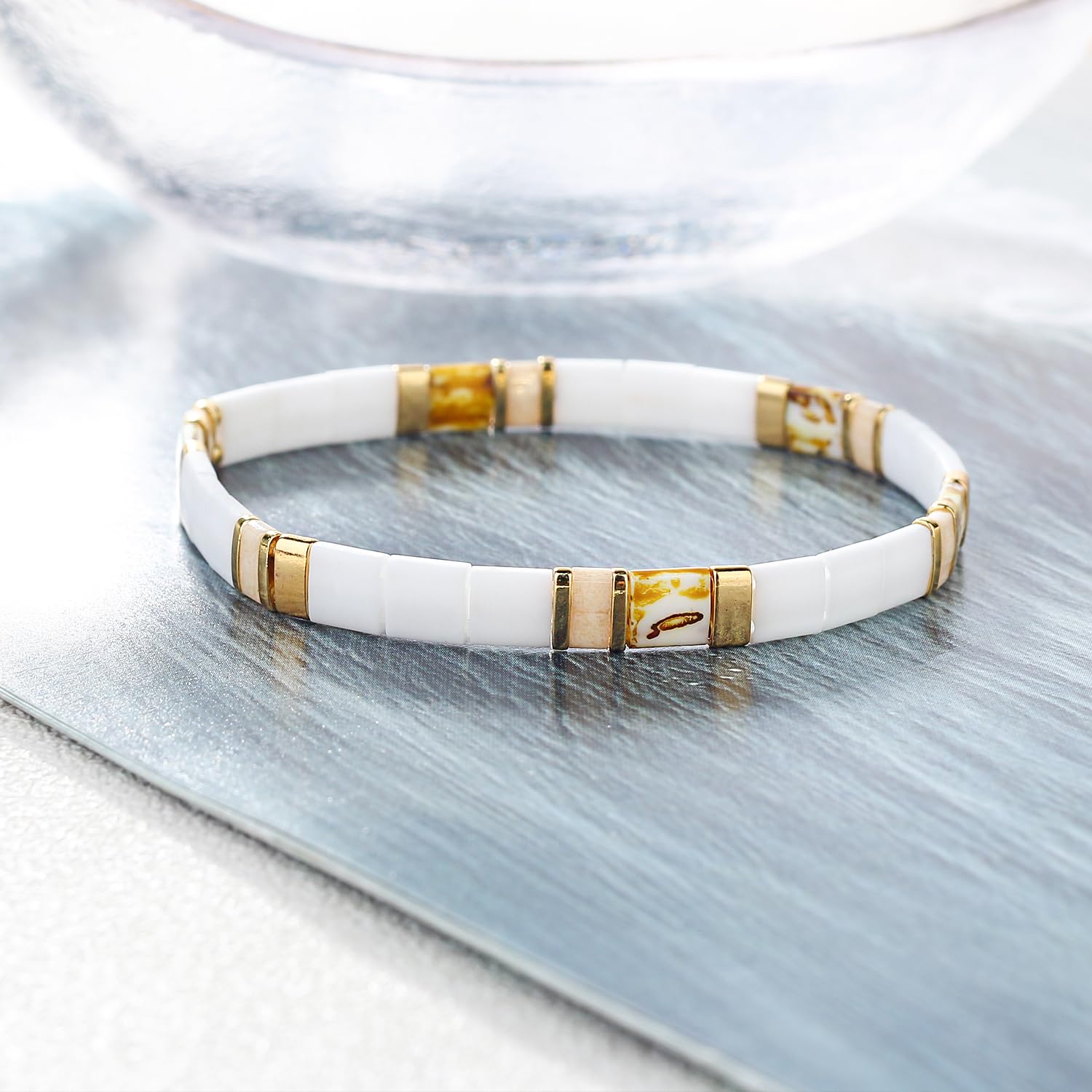 KELITCH Fashion Tila Miyuki Beaded Bracelet - Colorful Elastic Stretch Bracelet for Women, Friendship Jewelry Gift Set (2PCS) - Perfect for Birthday, Anniversary & Everyday Wear