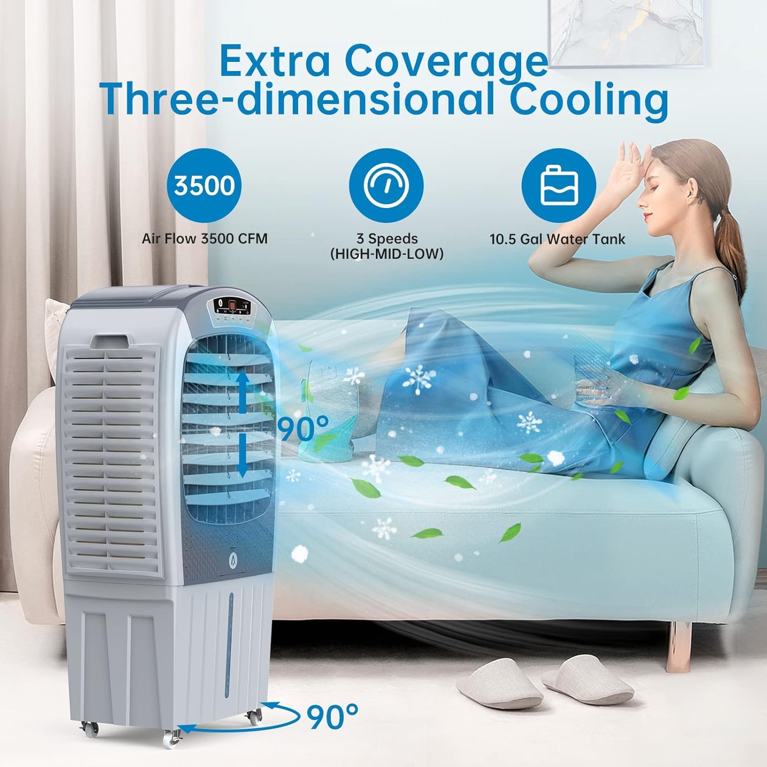 GARVEE 3500CFM Portable Air Cooler with 3 Speeds - Evaporative Swamp Cooler for Home, Office, Outdoor & Patio - Energy Efficient Cooling Fan for Summer