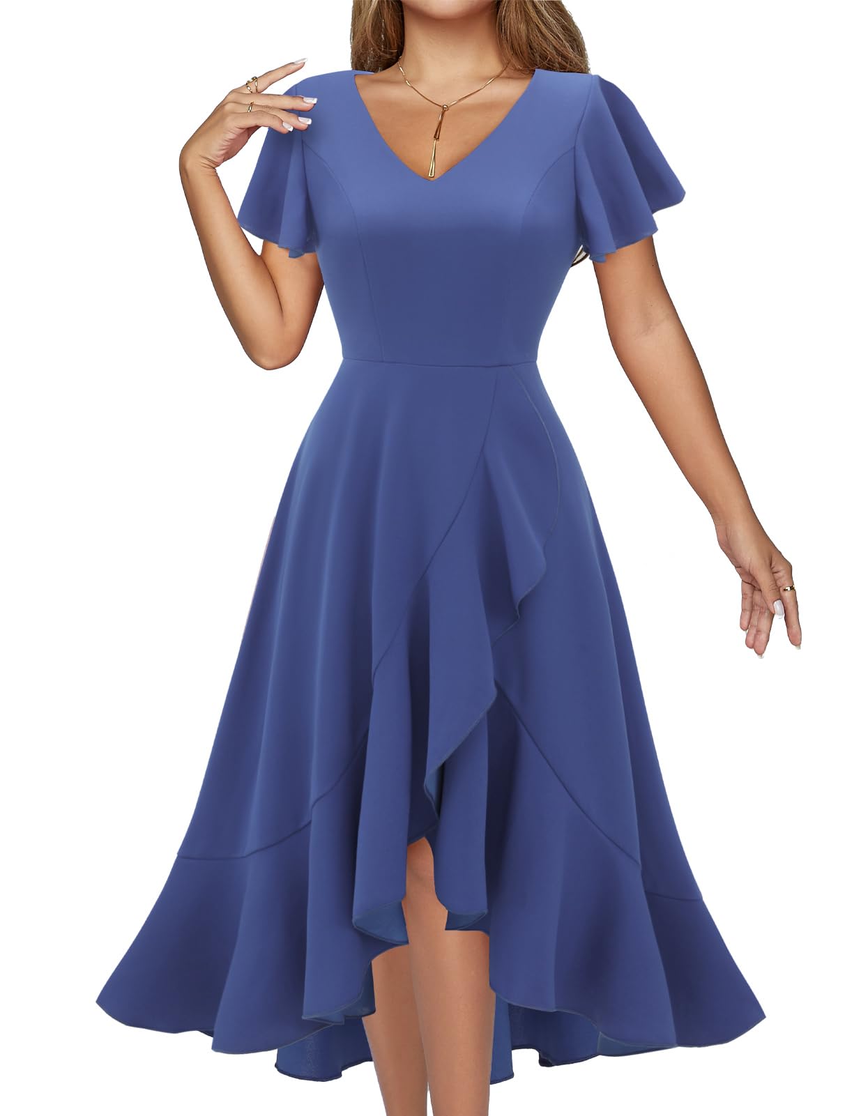 DRESSTELLS Women's Cocktail Dresses 2025 | Elegant V-Neck Vintage Prom Dress with Ruffle Details for Wedding Guest, Evening Party & Formal Events | Perfect for Cocktail Parties, Bridal Showers & Special Occasions
