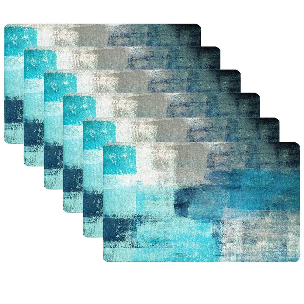 6-Pack Turquoise and Grey Cafe Placemats Set - 18