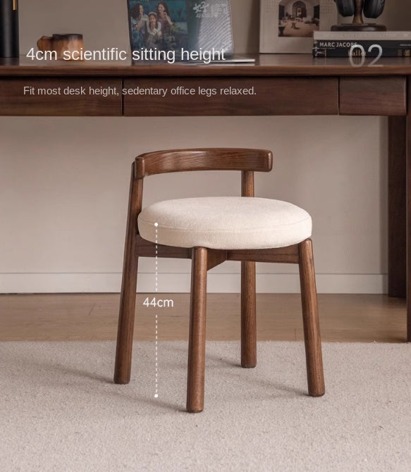 Modern Oak Solid Wood Rotating Makeup Stool with Soft Cushion - Perfect for Vanity, Dressing Room & Bedroom Decor