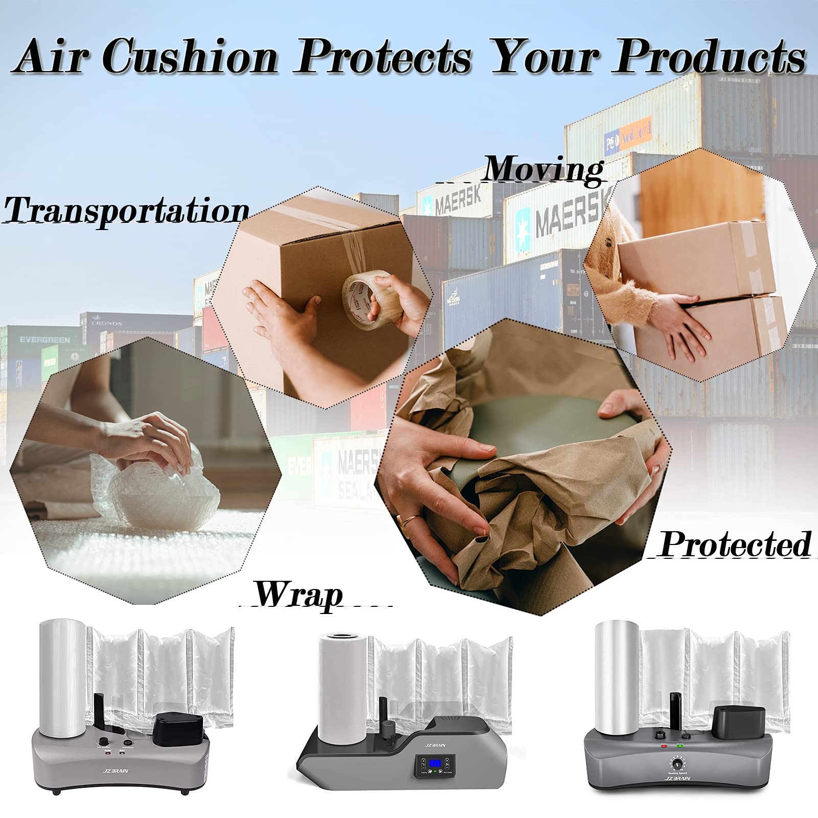 Air Cushion Film Roll - 200mm x 100mm x 200m Bubble Wrap Packaging (2 Rolls) for JZBRAIN Air Cushion Machine | Protective Cushioning for Shipping, Moving & Storage