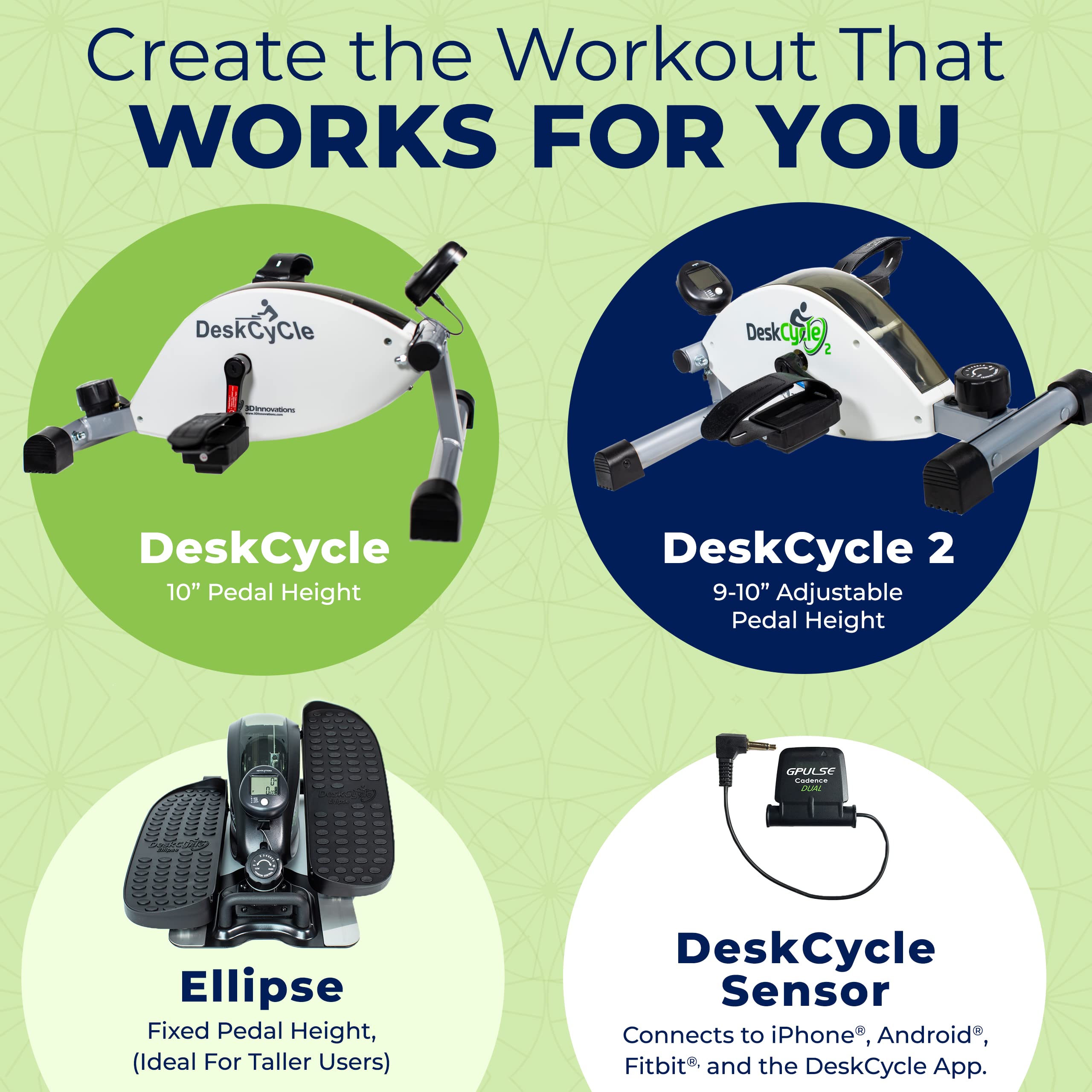 DeskCycle Under Desk Bike Pedal Exerciser - Adjustable Height Stationary Bike for Home & Office Workouts - Stay Active While Working or Watching TV