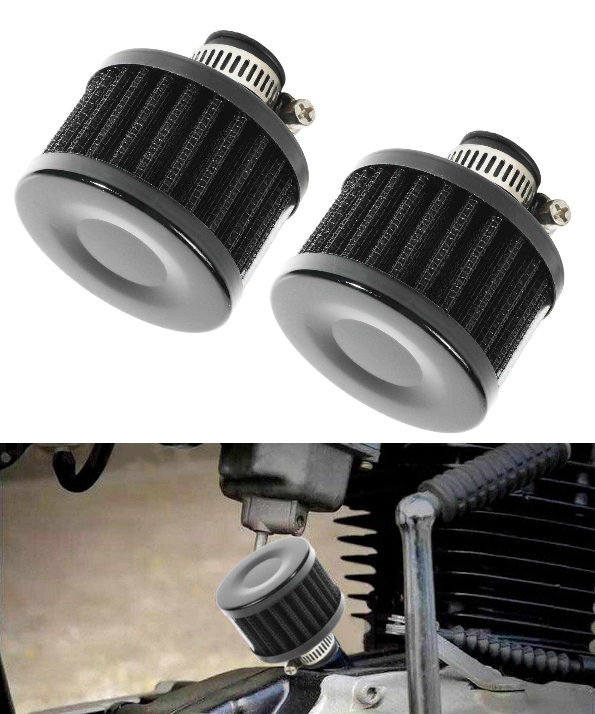 2Pcs 12mm Mini Air Filter Breather Valve Cover - Universal Car & Motorcycle Air Intake Vent Filter for Crankcase Breather System (Black) - Perfect for Engine Performance & Cold Air Intake Upgrades