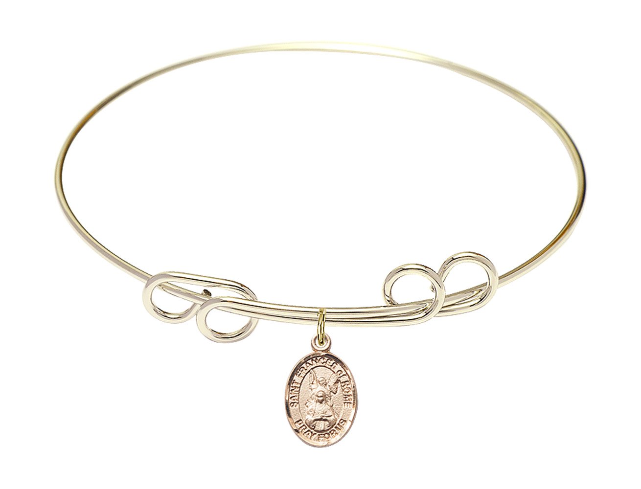 8 Inch Round Double Loop Bangle Bracelet with St. Frances of Rome Charm - F A Dumont Elegant Gold/Silver Cuff Bracelet for Women, Perfect for Church, Weddings & Everyday Wear