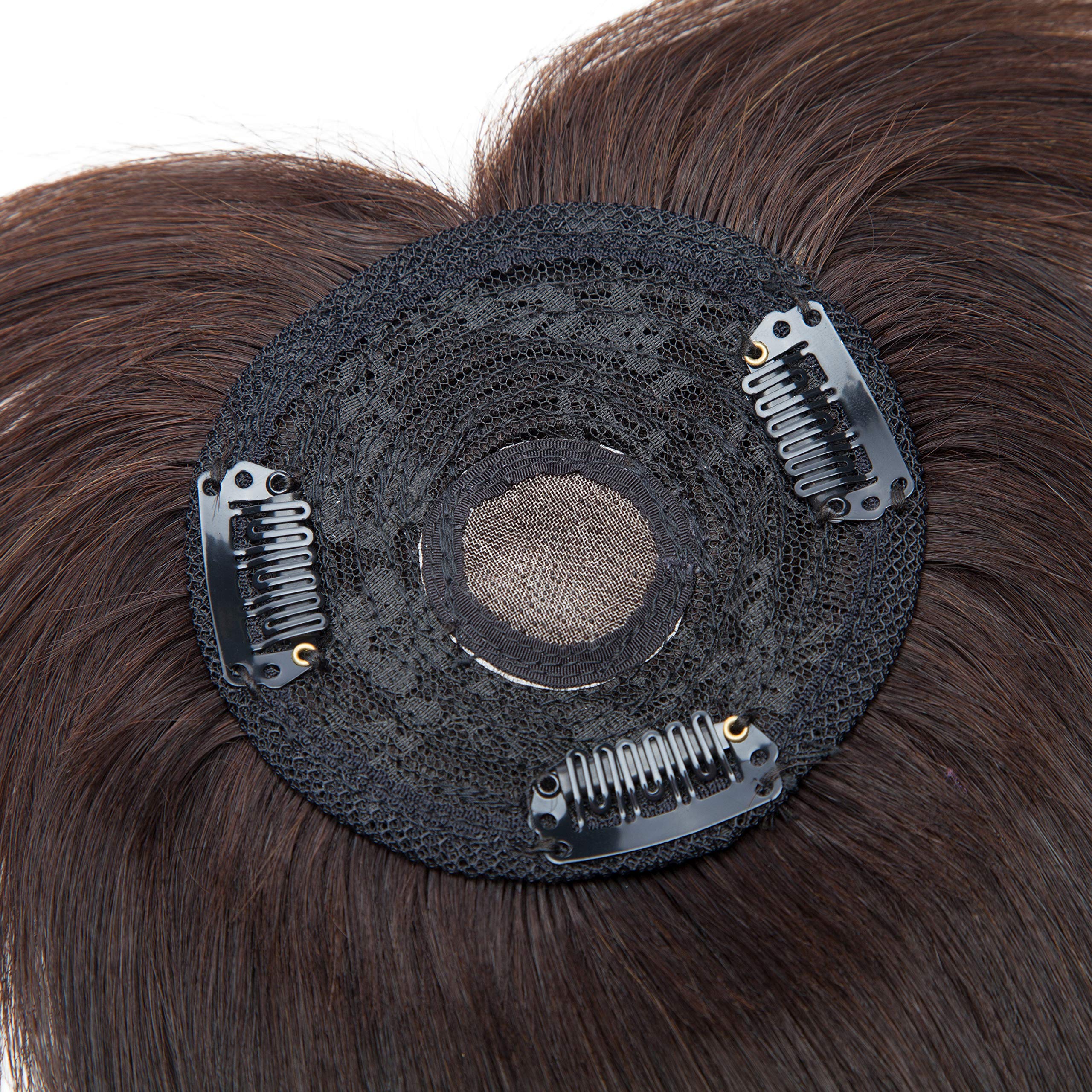 150% Density Human Hair Toppers with Bangs - S-noilite Mono Base Clip-in Hairpiece for Women (14 Inch, 38g, Dark Brown) - Perfect for Thinning Hair, Gray Coverage & Hair Loss - Ideal for Daily Wear, Special Occasions & Styling