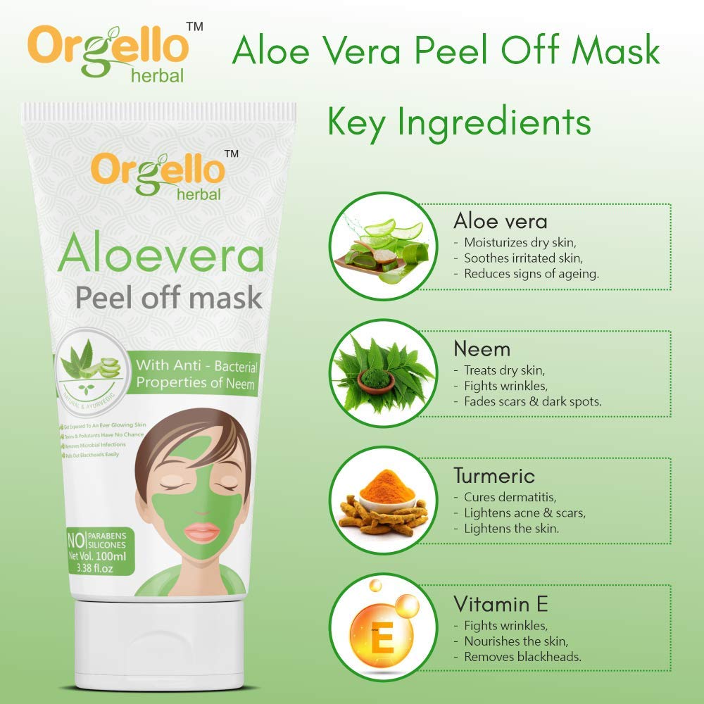 Orgello Aloe Vera Peel Off Face Mask & Gel Set - 100ml Mask + 60ml Gel for Men & Women - Paraben & Sulfate Free - Hydrates & Soothes Normal, Oily & Dry Skin - Perfect for Daily Skincare & Post-Sun Care