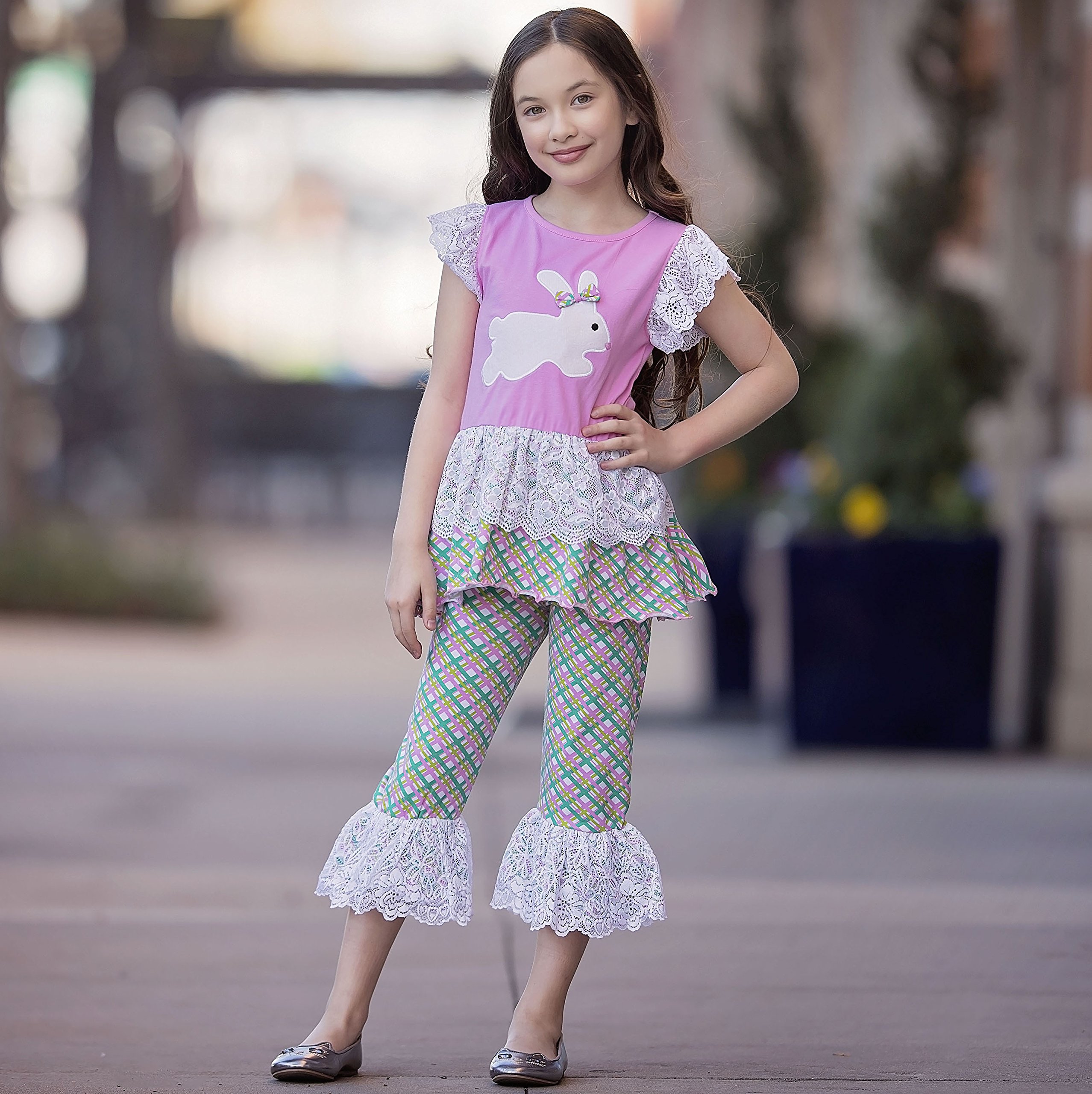 Girls' Pink Easter Bunny Gingham Tunic & Capri Pants Set - Cute Spring Outfit for Easter Photos, Egg Hunts & Family Gatherings