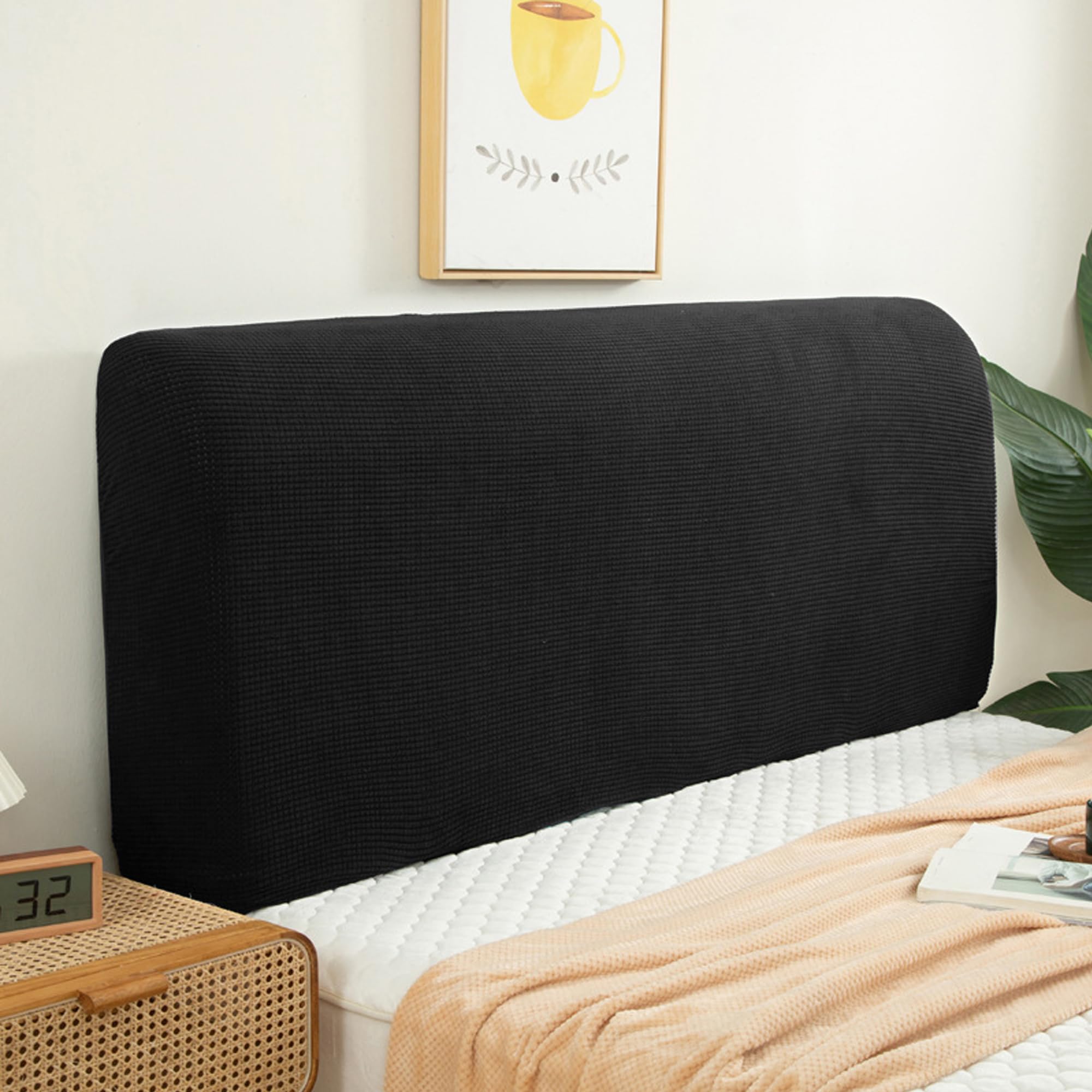 Full Queen Cal King Upholstered Headboard Cover - Stretchable Fabric Slipcover with Thick Elastic (59