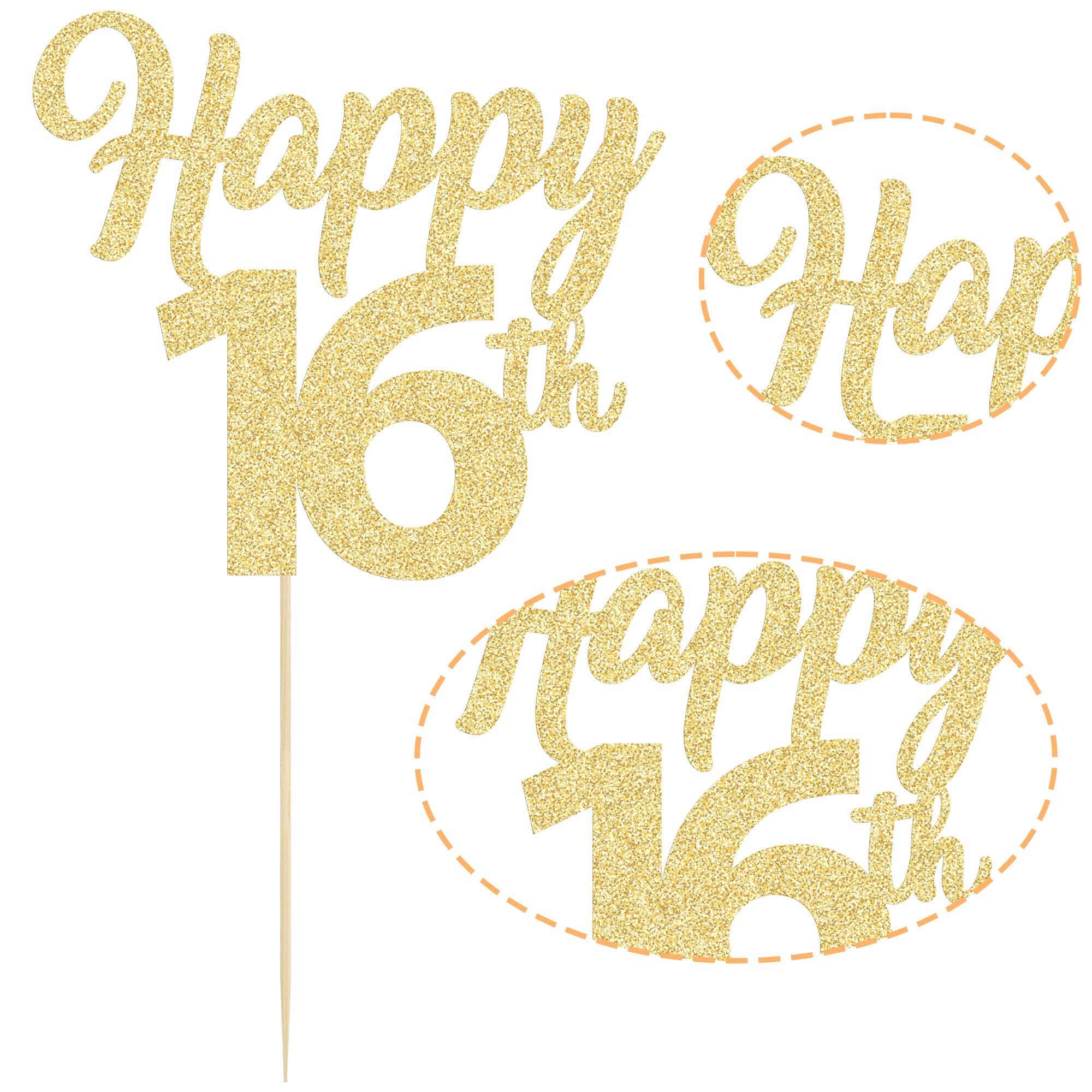 3Pcs Gold Glitter Number 16 Cake Topper - Sweet 16th Birthday Cake Decorations for Party, Wedding & Anniversary - Perfect for Cheers to 16 Years Celebration, DIY Dessert Decor & Special Occasions