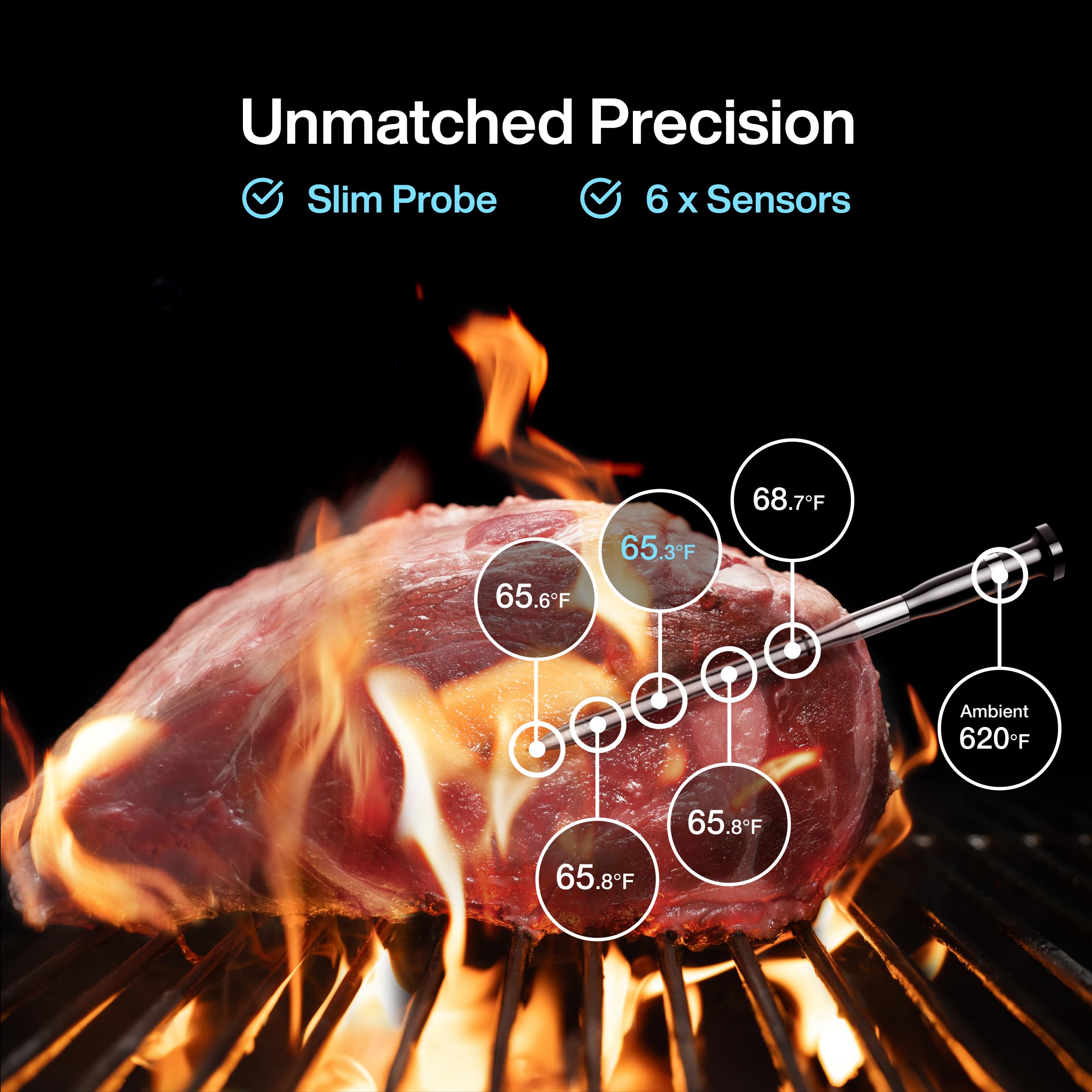 Sync One Smart Wireless Meat Thermometer - Digital BBQ Grill Thermometer with WiFi & Bluetooth, Long Range & Strong Signal Stability for Oven, Smoker, Kitchen & Outdoor Cooking