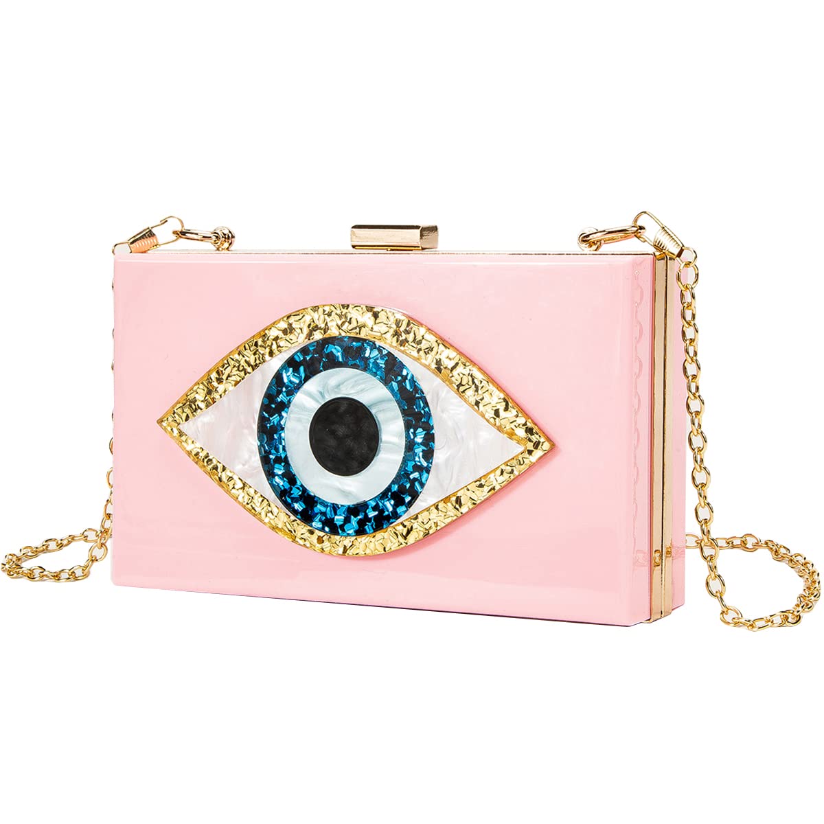 LETODE Women's Clutch Purse - Elegant Evil Eye Acrylic Glitter Evening Bag with Chain, Shoulder & Crossbody Strap for Parties, Weddings & Special Occasions