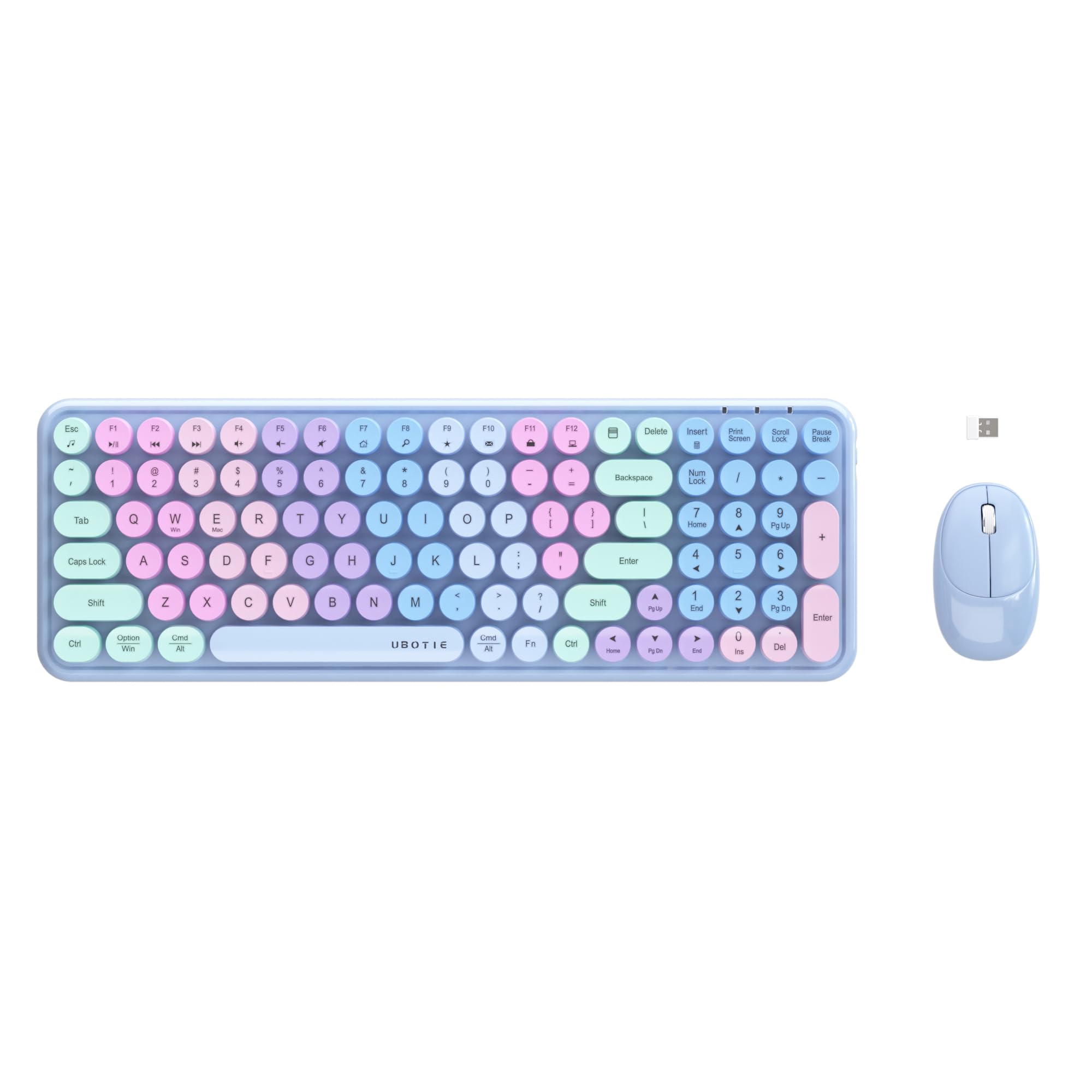 UBOTIE Retro Typewriter Wireless Keyboard and Mouse Combo - 2.4GHz Connection, Rainbow Gradient Color, Ergonomic Design for Home Office, Gaming & Creative Work