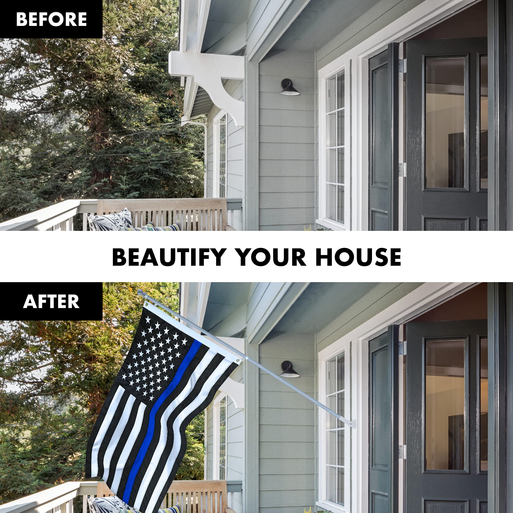 5FT Spinning Flagpole with Thin Blue Line Flag - 2x3FT Embroidered Flag & Brass Grommets - Silver Aluminum Flag Pole for Police Support, Backyard, Garden, and Patriotic Displays