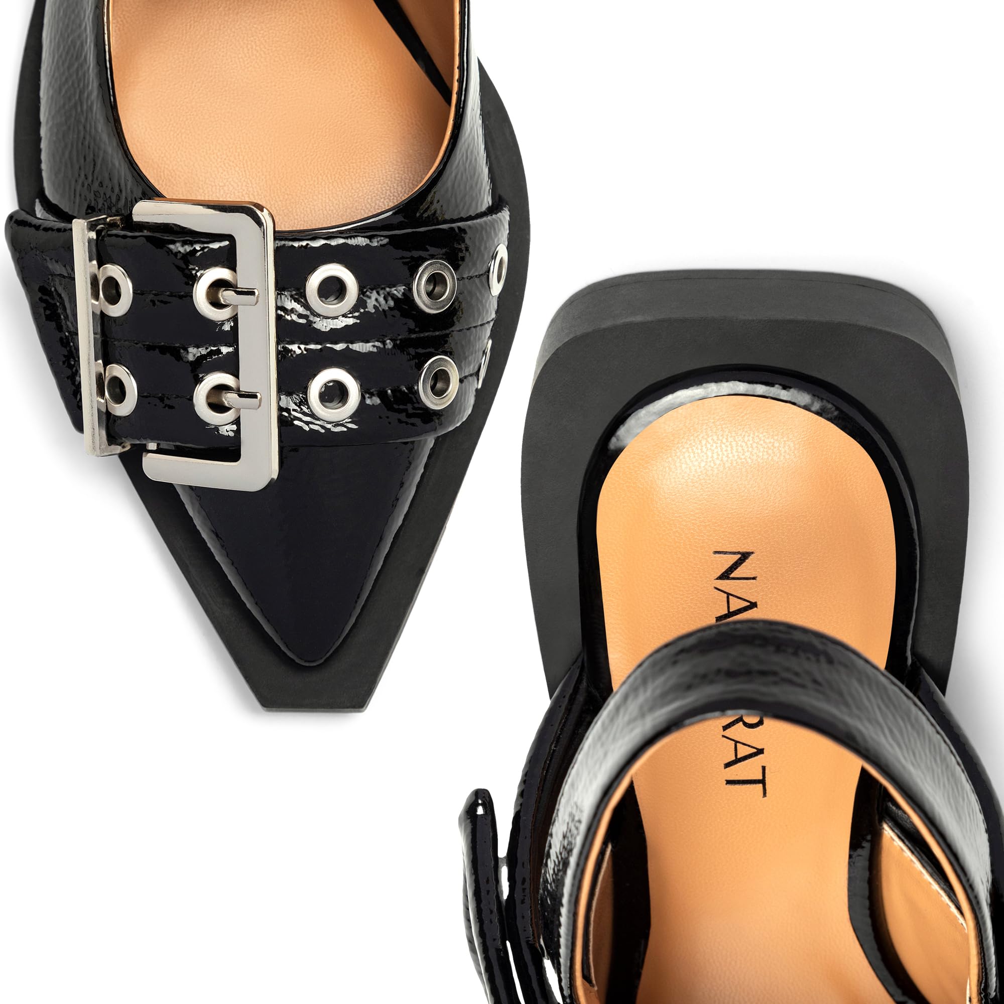 NACARAT Women's Dual-Buckle Slingback Ballet Flats - Pointed Toe Ballerina Shoes for Work, Office & Casual Wear | Comfortable & Stylish Women's Dress Shoes