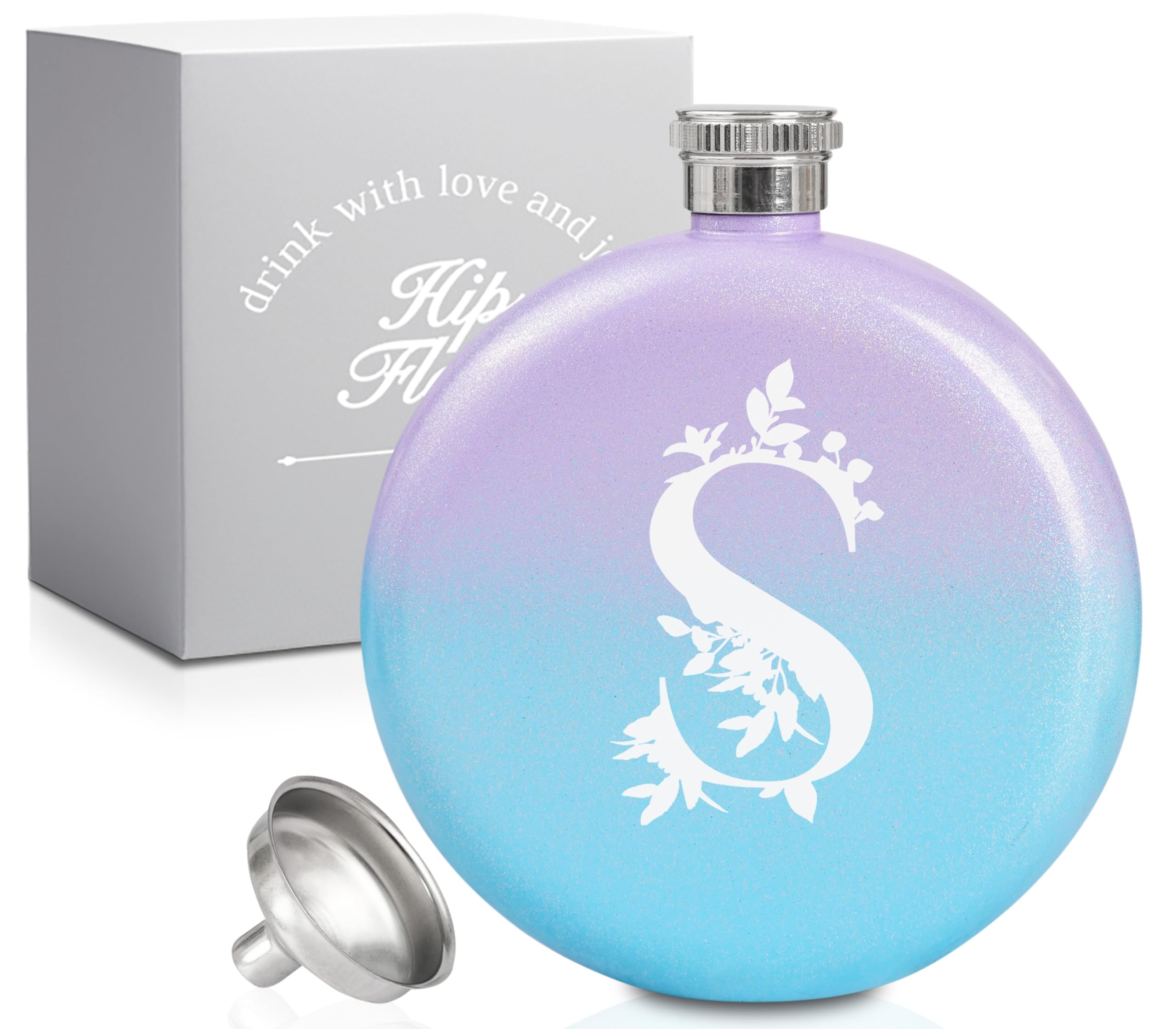Personalized Gradient Purple Blue 5 oz Hip Flask for Women - Custom Engraved Gift for Birthday, Christmas, Anniversary - Perfect for Parties, Travel & Outdoor Adventures