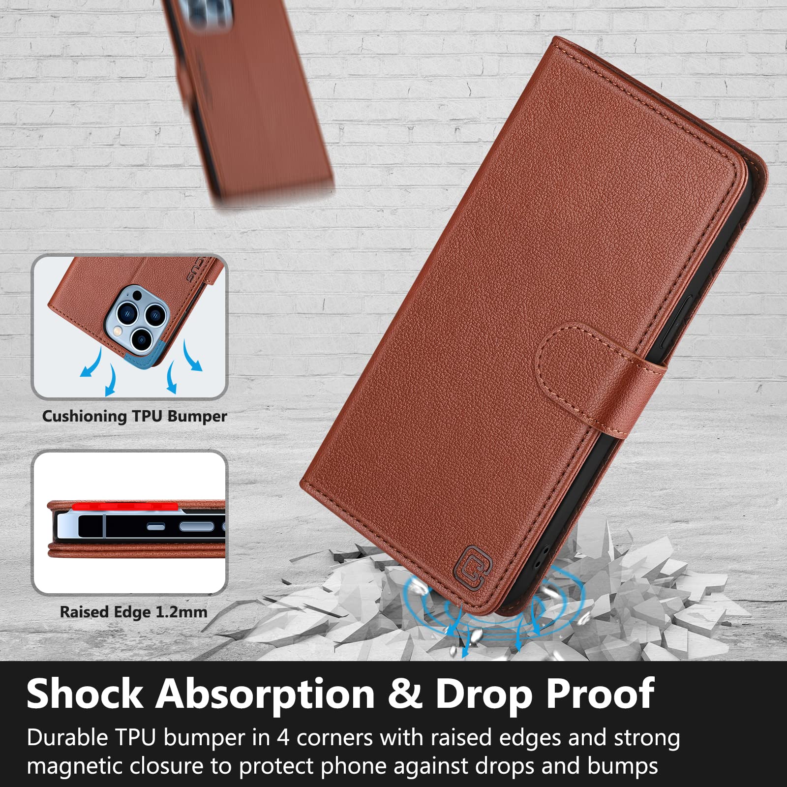 RFID Blocking Leather Wallet Case for iPhone 13 Pro Max 6.7