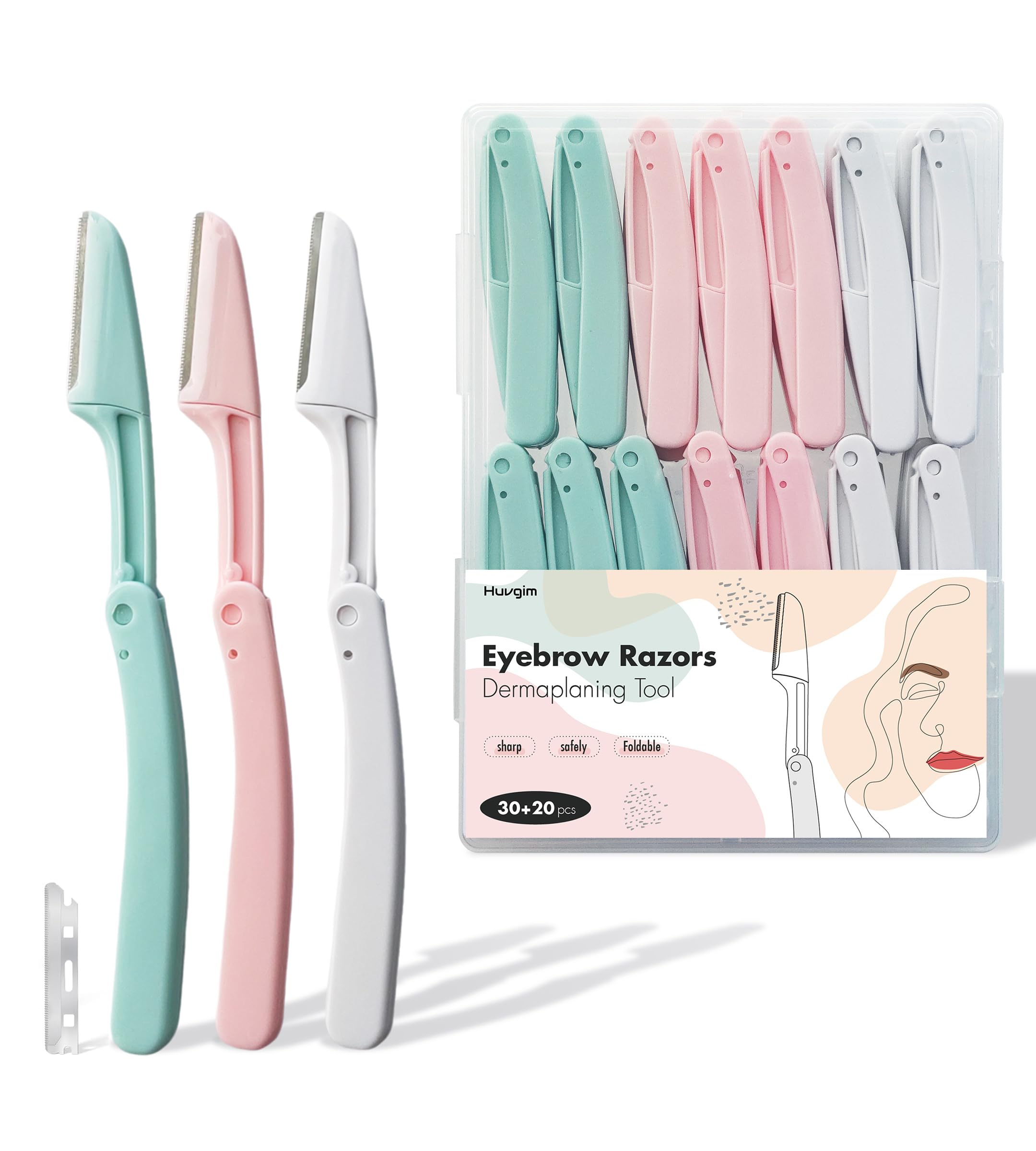 Premium Dermaplaning Tool Set - 30 Pcs Facial Exfoliating Razors & 20 Blade Refills for Women & Men - Peach Fuzz Remover, Skin Smoothing & Eyebrow Shaping - At-Home Spa Treatment & Pre-Makeup Prep