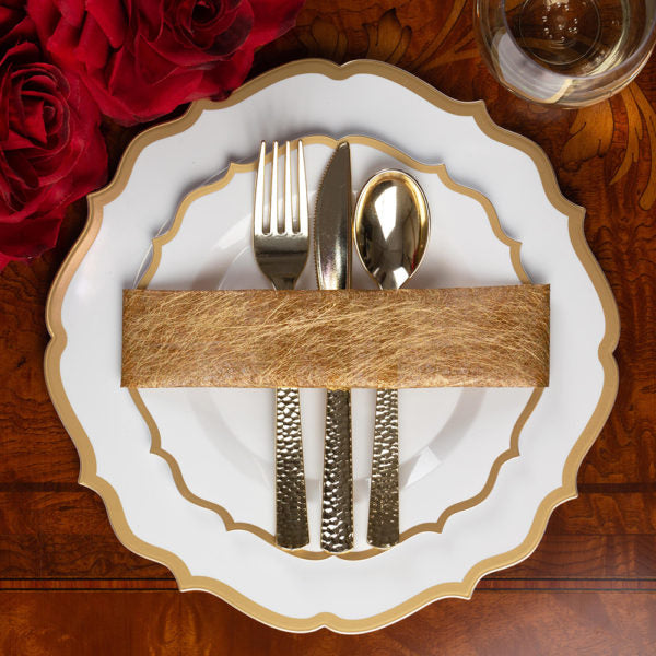 32-Piece White & Gold Round Plastic Dinnerware Set - Elegant Disposable Plates, Bowls, Cups & Cutlery for 16 Guests - Perfect for Weddings, Parties, Catering & Outdoor Events