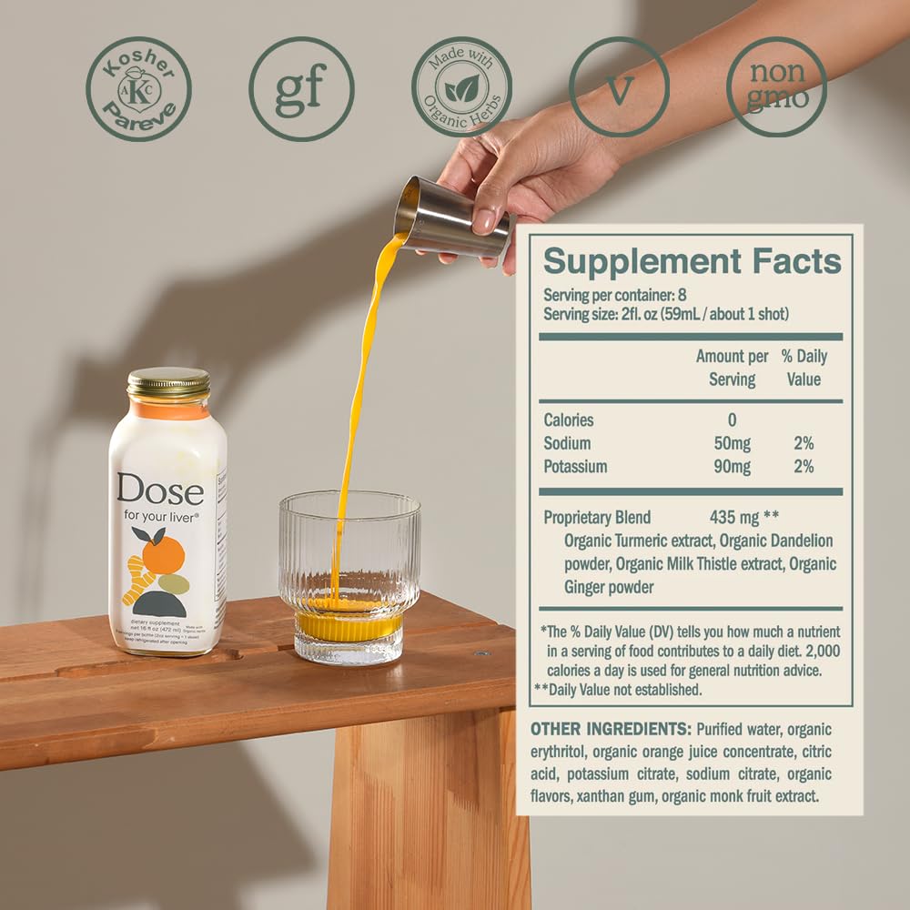 Liver Support Supplement Shot - Non GMO, Vegan, Gluten Free, Kosher Pareve | 16oz (9 Bottles) with 2oz Shot Glass (2 Glasses) | Detox & Wellness Boost for Daily Health Routine
