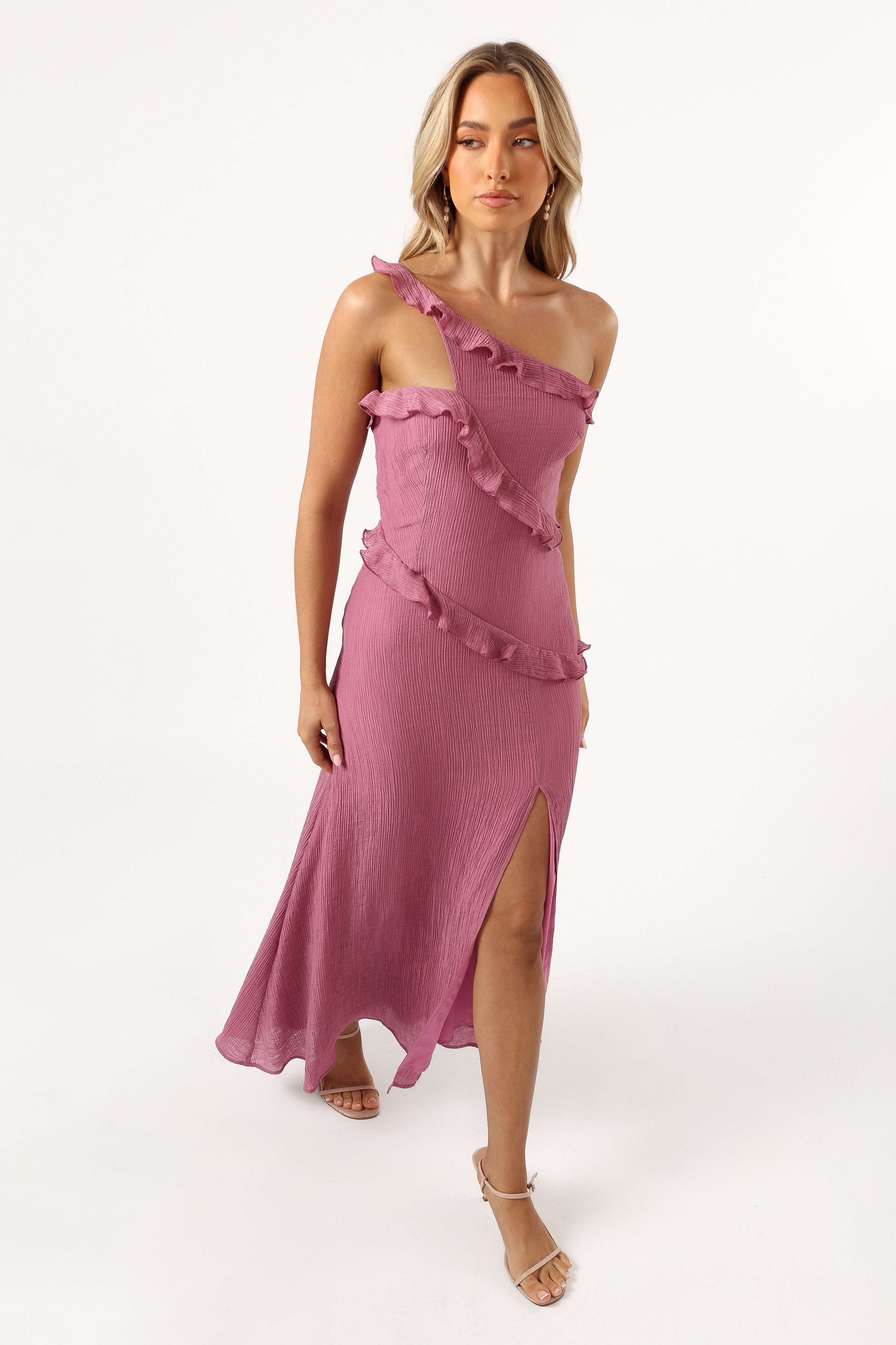 Ainslee Elegant One Shoulder Maxi Dress for Women - Flowy Pink Long Dress for Summer, Beach, Party & Special Occasions