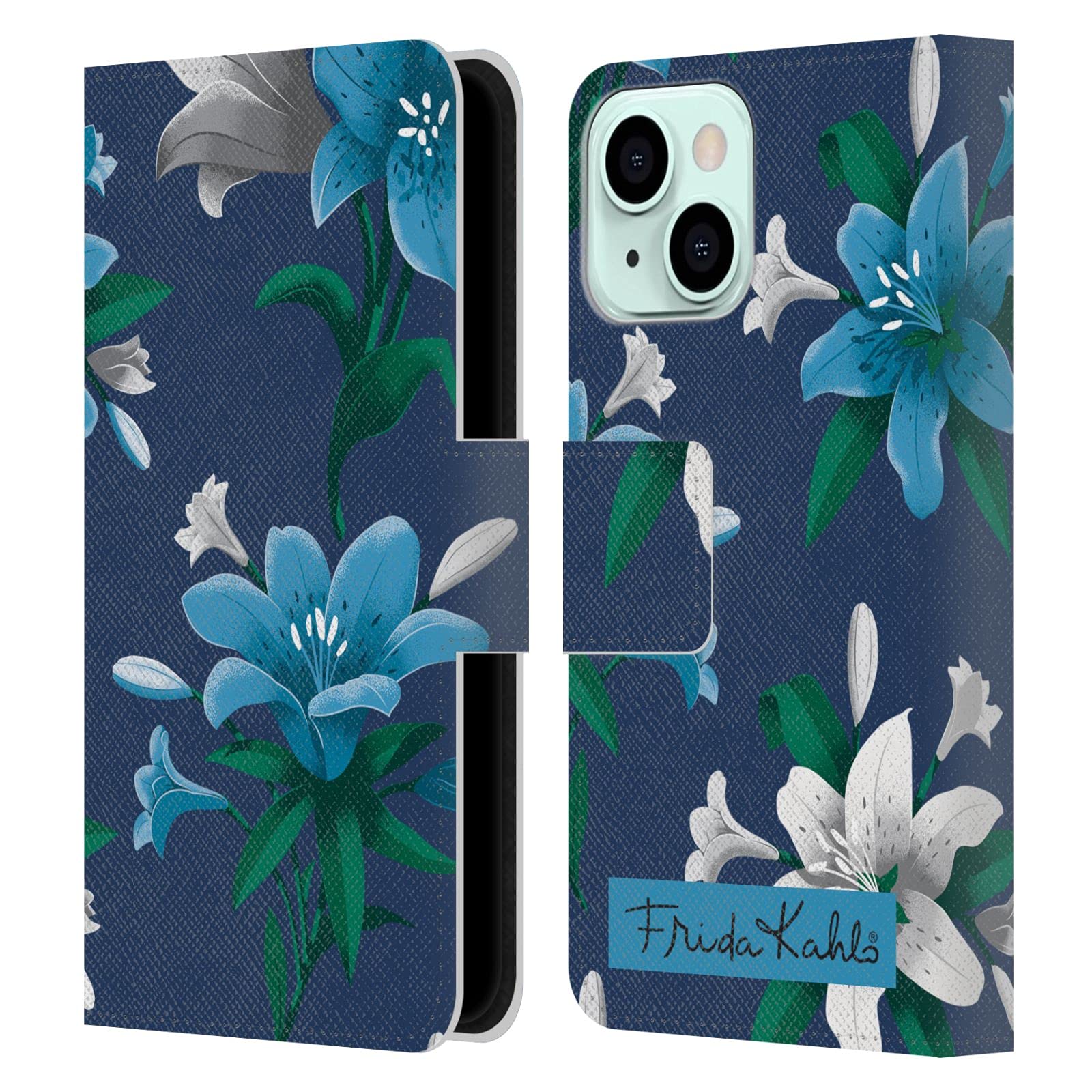 Head Case Designs Frida Kahlo Blue Lilies Flowers Leather iPhone 13 Mini Case - Stylish Protective Wallet Cover for Everyday Use & Travel