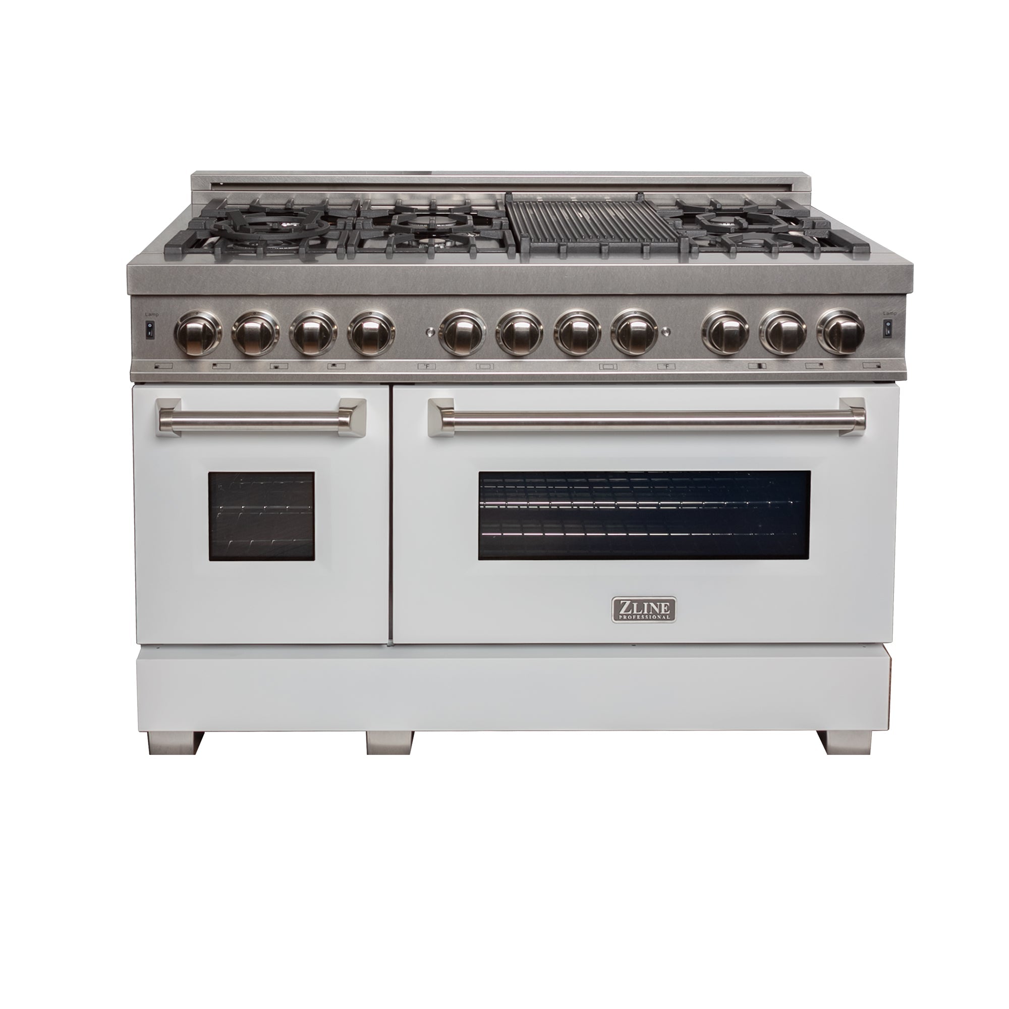 ZLINE 48-inch Professional Kitchen Package - Stainless Steel Dual Fuel Range with White Matte Door & Convertible Vent Hood | Perfect for Home Chefs & Modern Kitchens