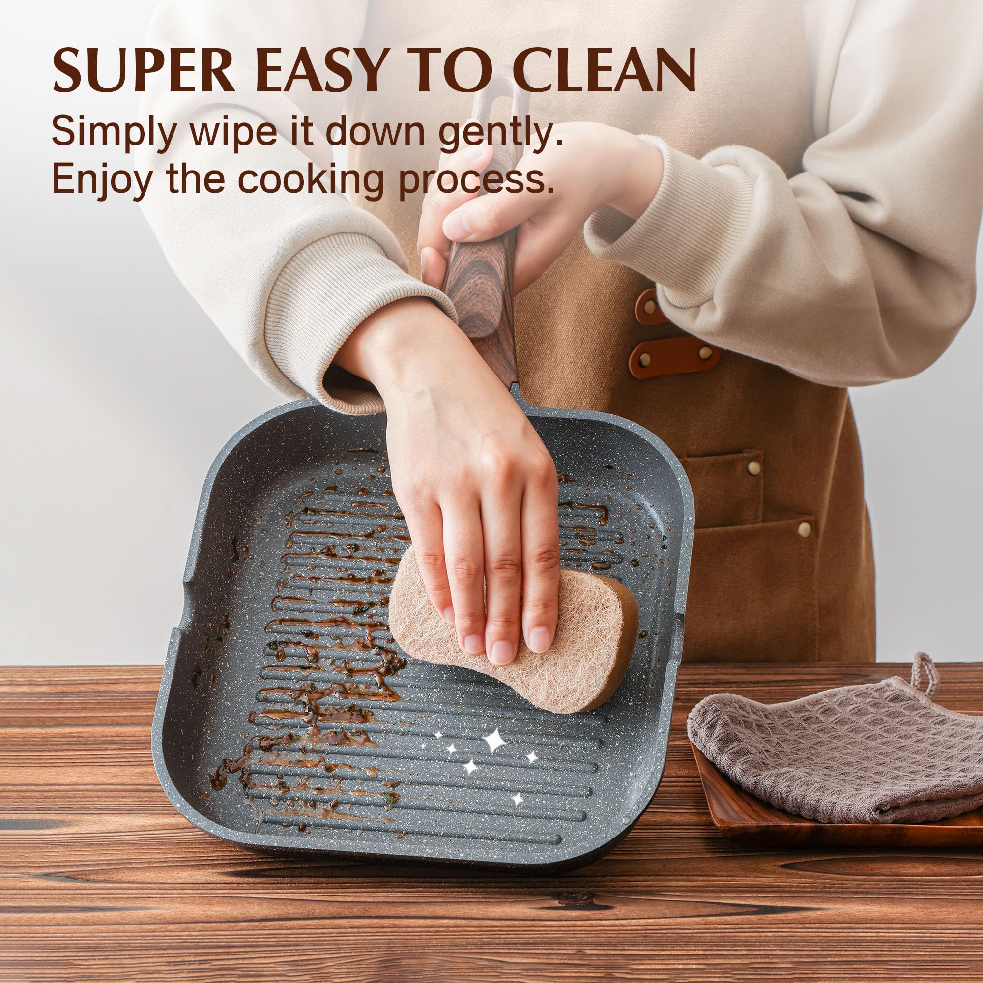 SENSARTE 11 Inch Nonstick Grill Pan for Stove Tops - Square Griddle Pan with Pour Spouts, Large Cooking Surface, PFOA Free - Perfect for Indoor & Outdoor Grilling, BBQ, Pancakes, Burgers, Steaks and More