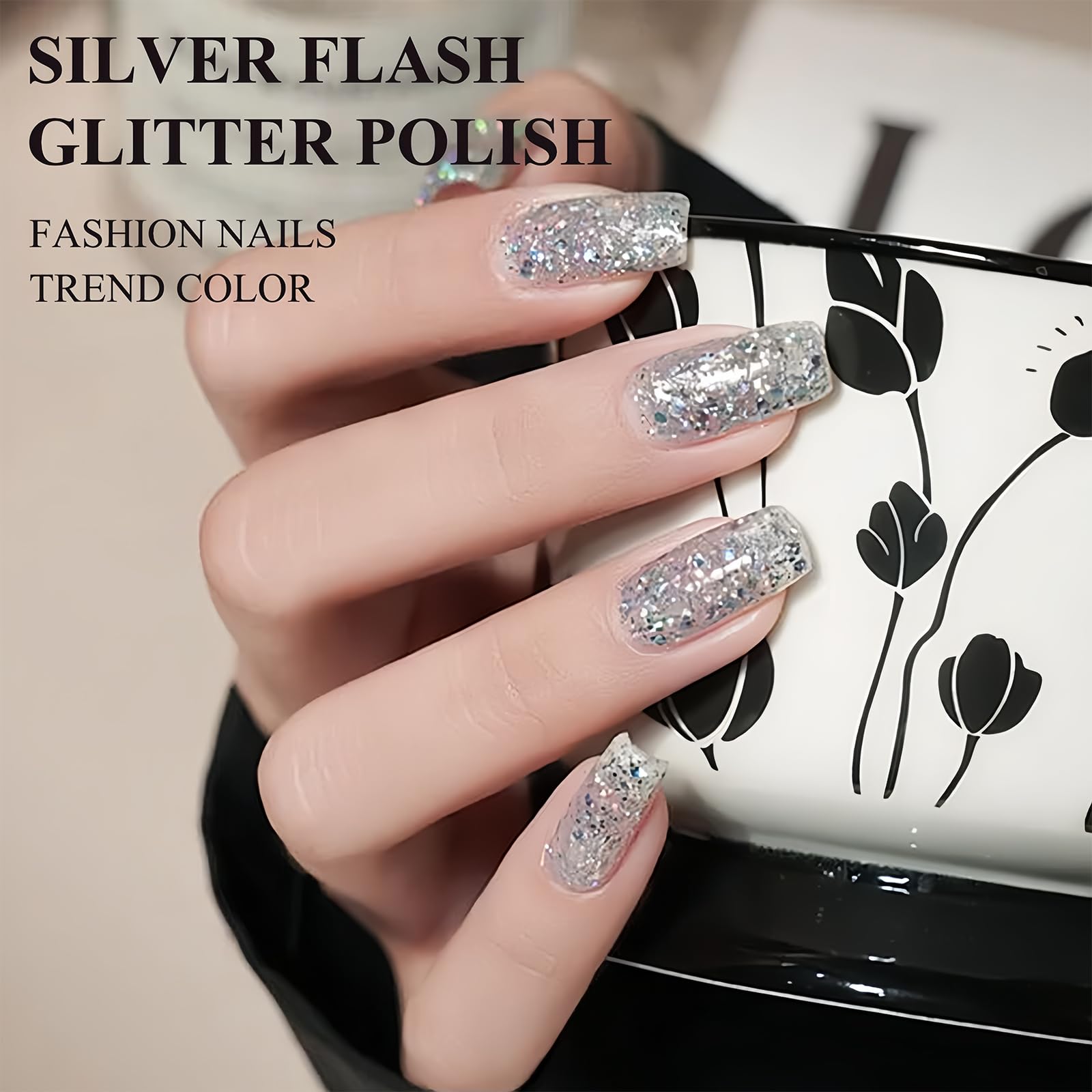 Glitter Nail Polish - Silver Sparkle Nail Polish with Diamond Flash Effect | Quick Dry, Long Lasting & Air Dry Formula | Perfect for Women's Manicure, DIY Nail Art & Special Occasions