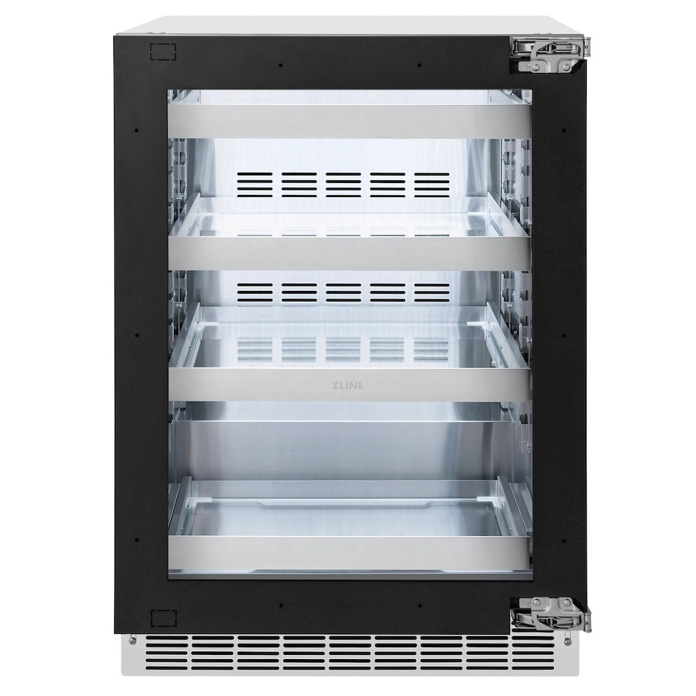 ZLINE Autograph Edition 24 Inch Touchstone 151 Beverage Refrigerator - Panel Ready Glass Door with Champagne Bronze Handle - Perfect for Wine, Beer & Soda Storage in Home Bar, Kitchen or Office (RBSPOZ 24 CB)